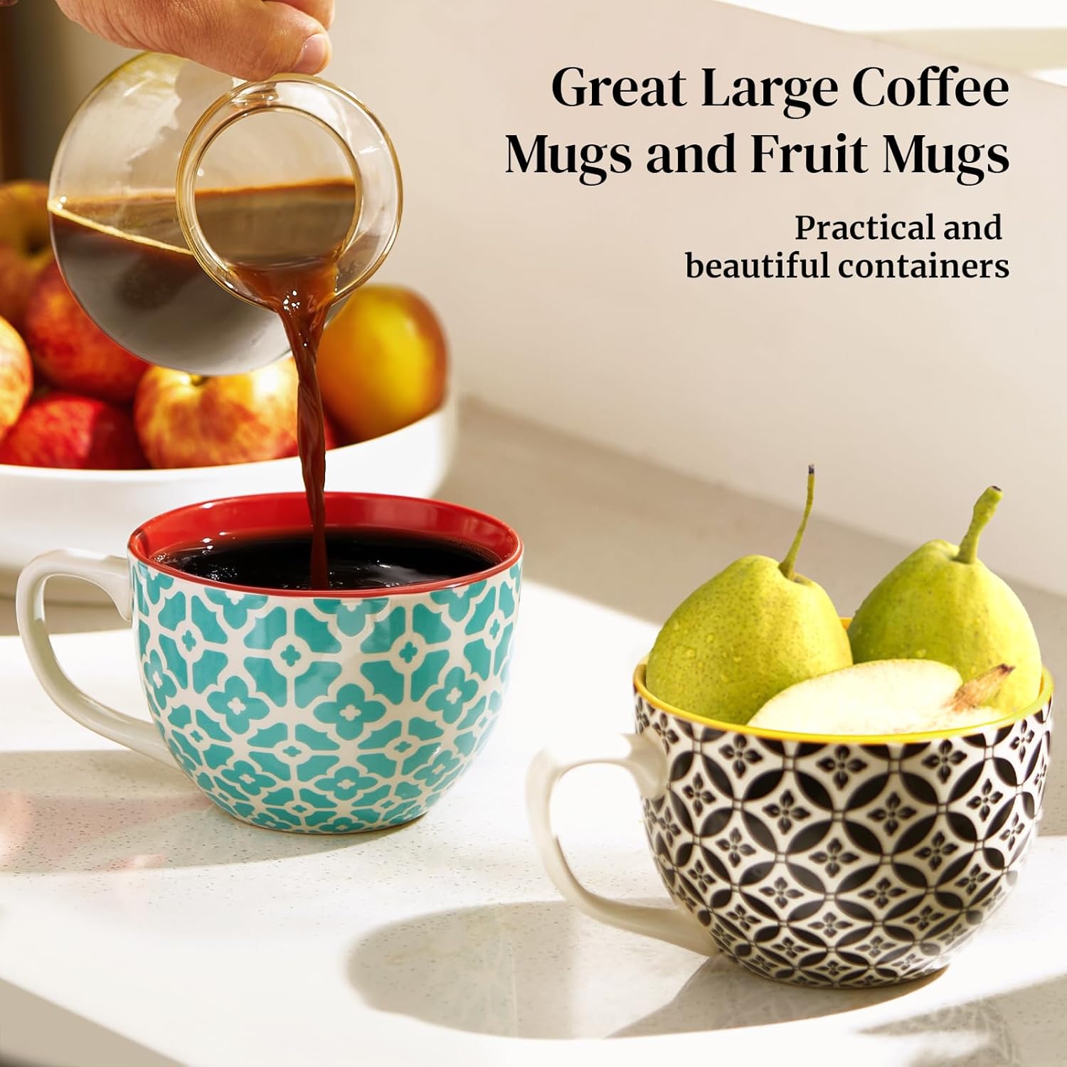 DOWAN Mosaian Soup Mugs, 24oz Large Coffee Mugs Set of 4, Soup Mugs With Handles, Ceramic Mugs for Soup/Coffee/Cereal/Latte, Thanksgiving and Christmas Gifts for Family and Friends - Image 5