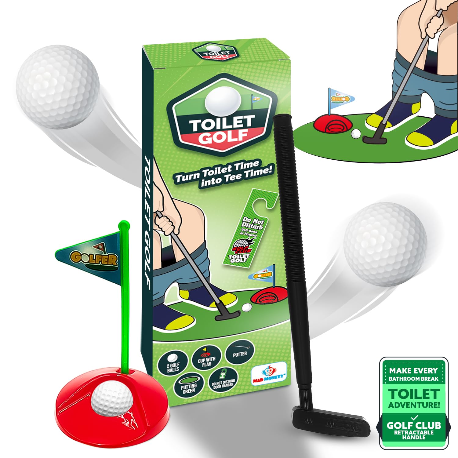 Mad Monkey baño Set de Golf para el Inodoro, Unisex-Adult, Multicolor, One Size