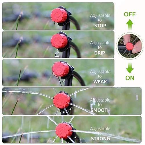Miniatura 16 de Kalolary 200 goteros de riego ajustables, emisor de goteo de púas de 1/4 de pulgada, rociadores de riego de 360 grados, goteros antiobstrucción