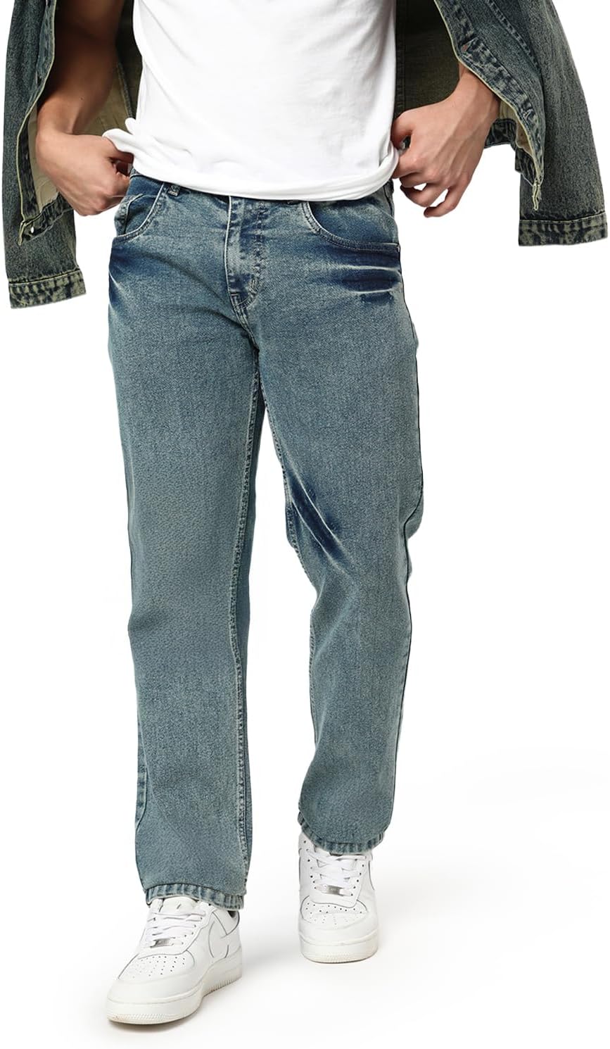 Men's Regular Fit Heavy Washed Denim Jeans Stretchable