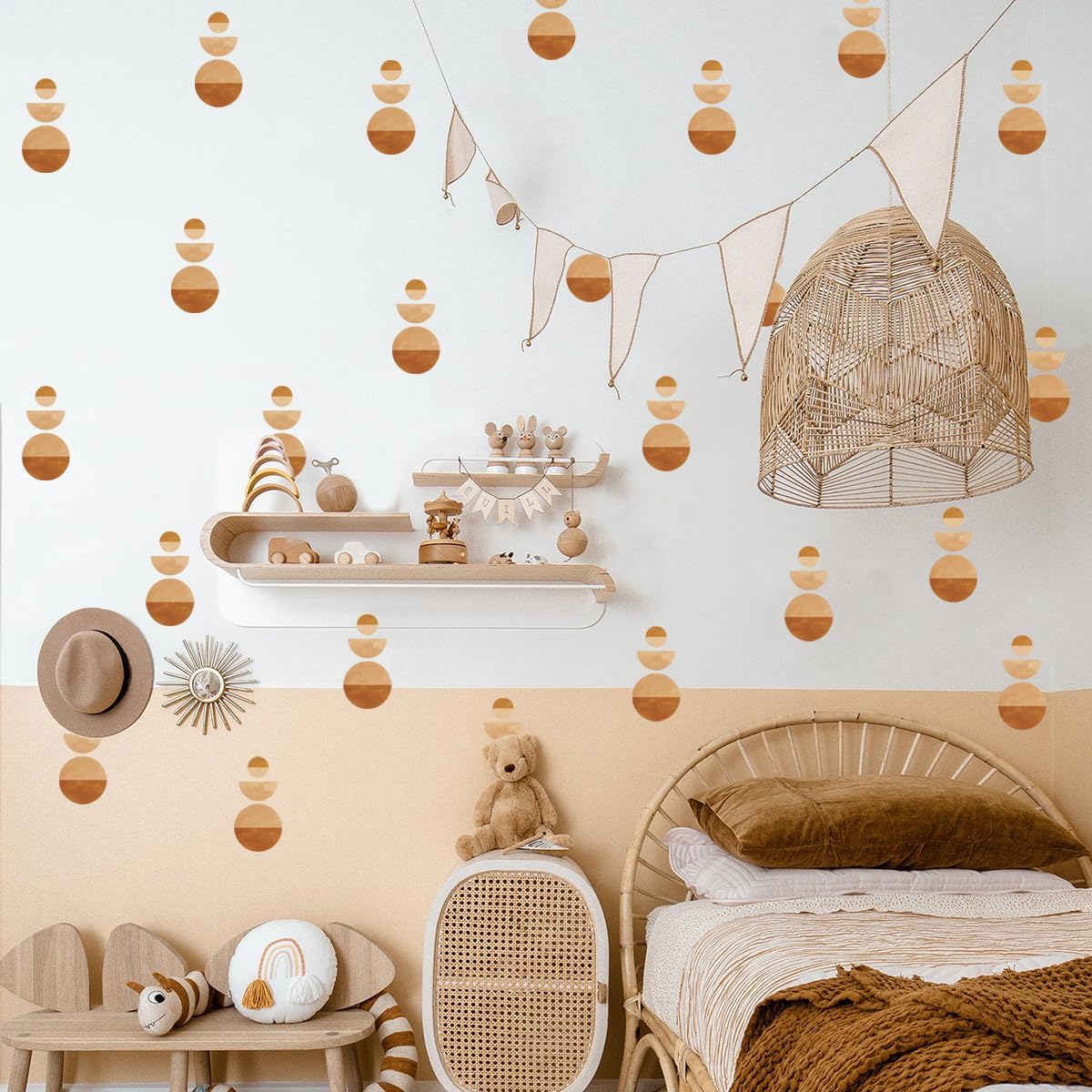 12x36 Inch Set Boho Three Line Brown Wall Decal- Geometrical Shape Themed DIY Boho Mural Set - 24 Pcs Wall Stickers for Kitchen, Nursery, Office Decor - 3.5x2.5 Inch Decals (Boho Line Brown)
