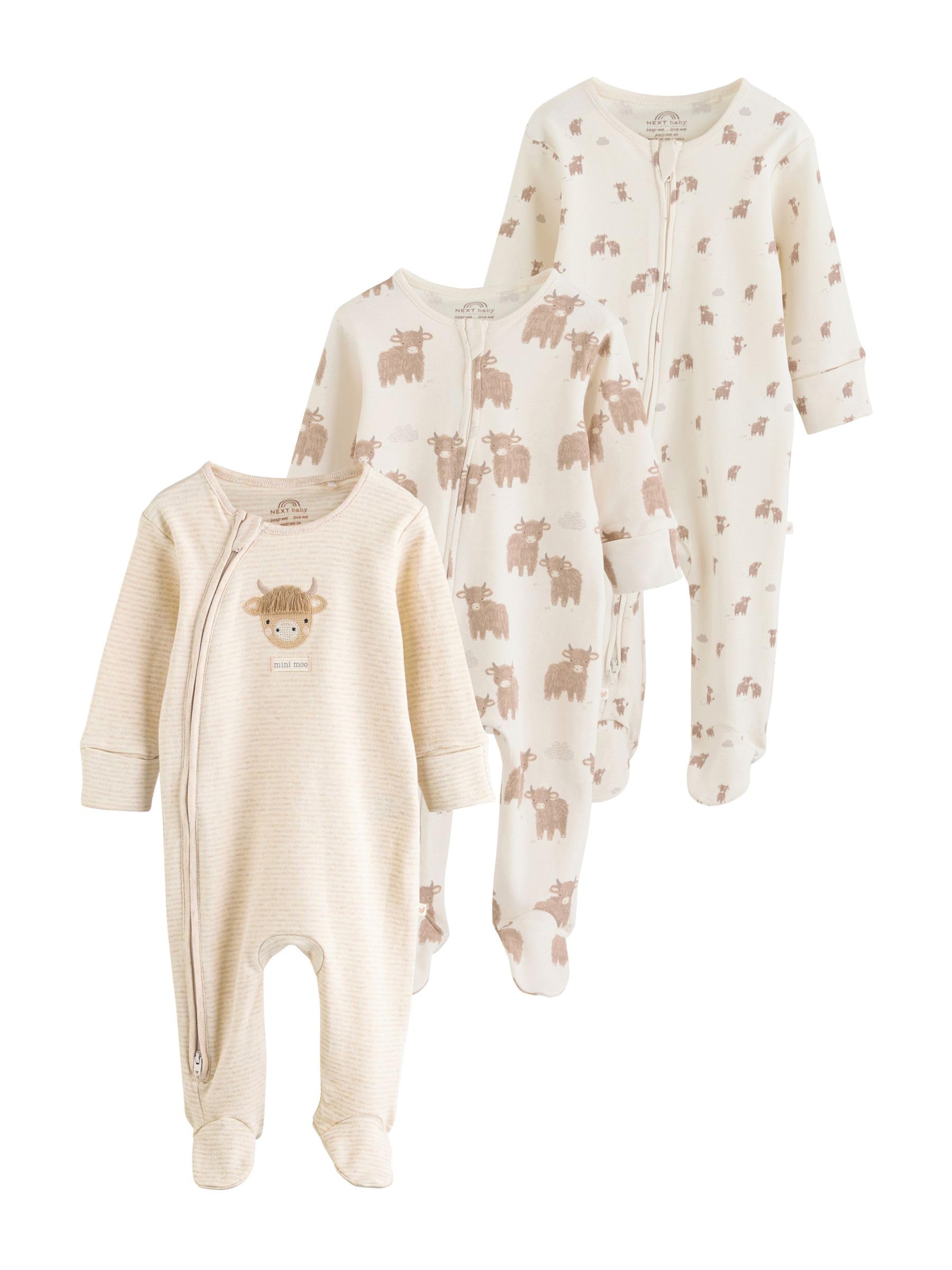 NEXT Noworodki unisex Zestaw 3 par śpioszków niemowlęcych z dwukierunkowym suwakiem