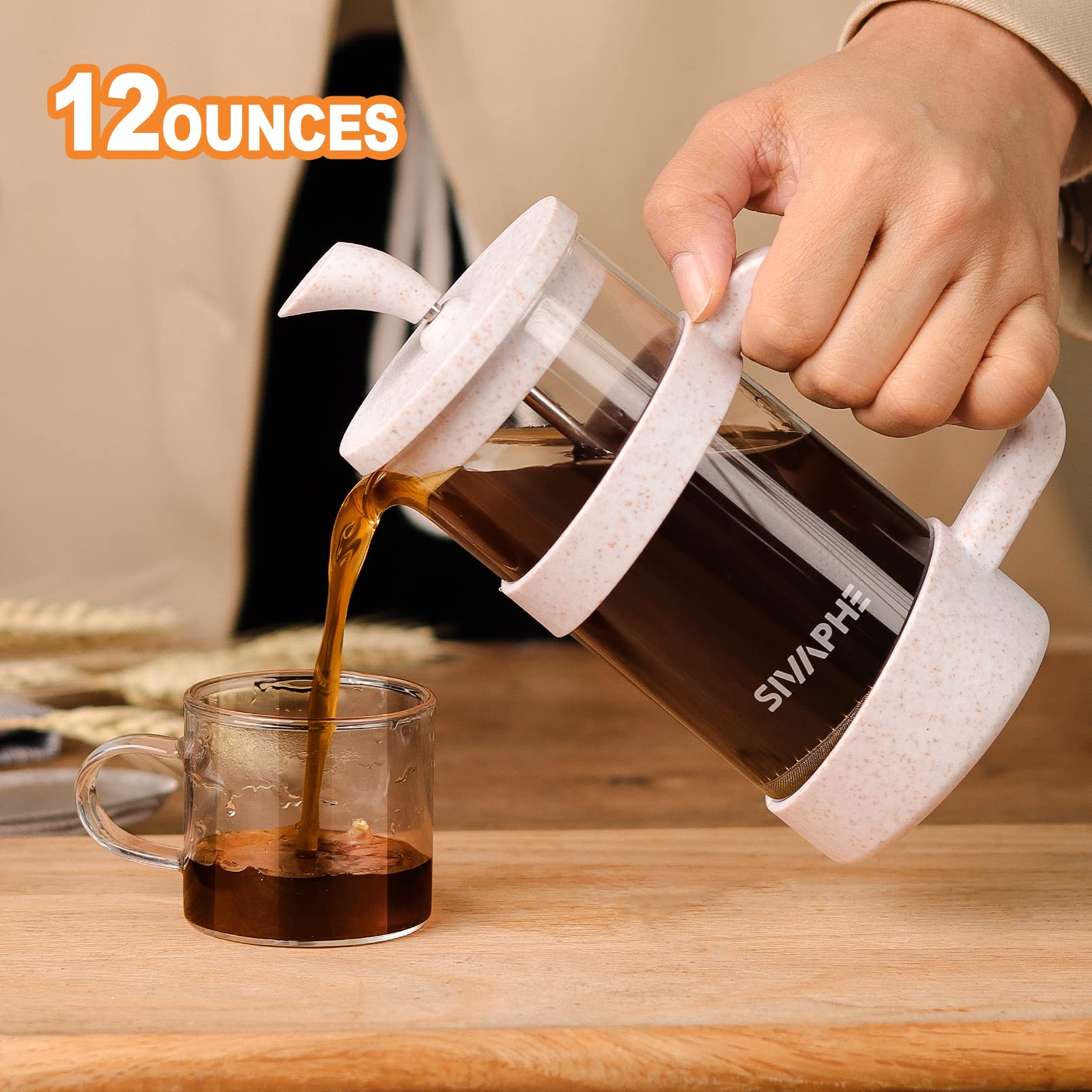 Sivaphe French Press Coffee Maker, Cafetiere Coffee Plunger 350ml 12oz 1-2 Cup, Small Tea Press Borosilicate Glass - Image 2