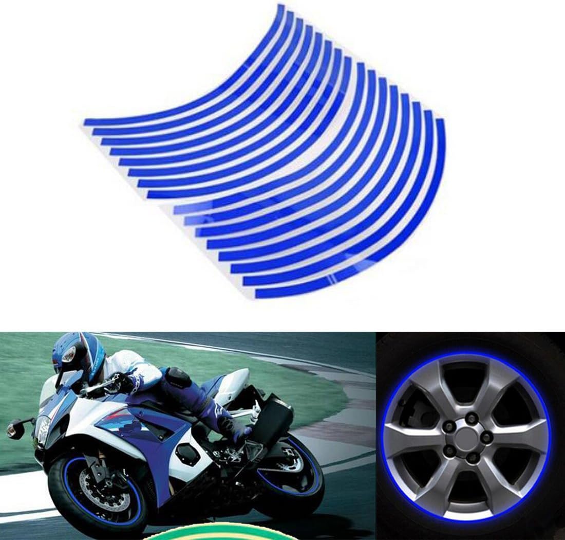 RGAta Car Motorcycle Rim Stripe Tape Reflective Wheel Tire Decal Stickers(Blue)