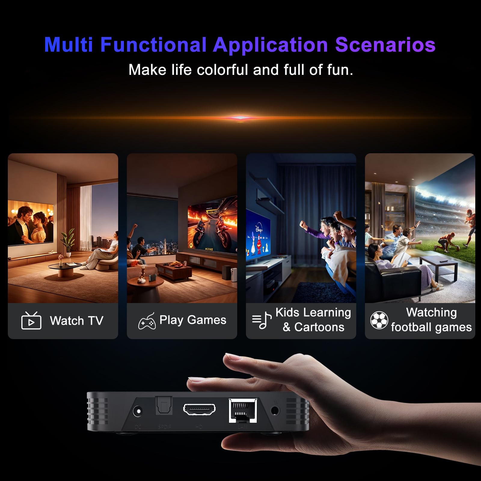 Android TV Box 14, 4GB RAM 64GB ROM Mali-G31, WiFi 6, Bluetooth 5.0, 8K UHD 3D, Puertos USB y HDMI, Android TV Box 14 con Mini Teclado TV Box 64G