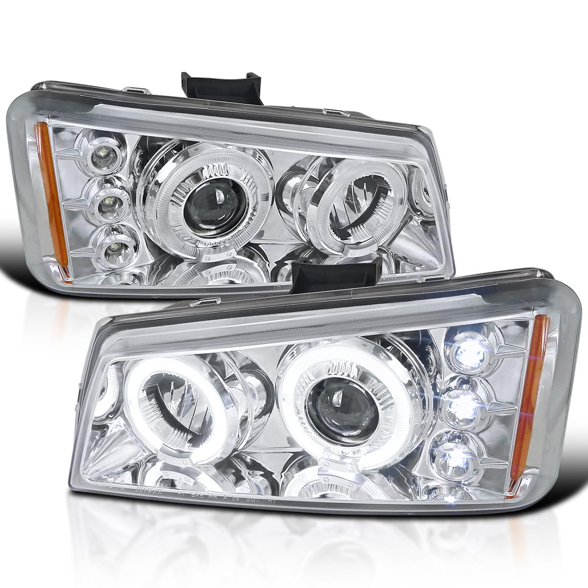 Spec-D Tuning Chrome Projector Headlights Compatible with 2003-2007 Chevy Silverado, 2002-2006 Chevy Avalanche Without Body Cladding, Left + Right Pair Headlamps Assembly