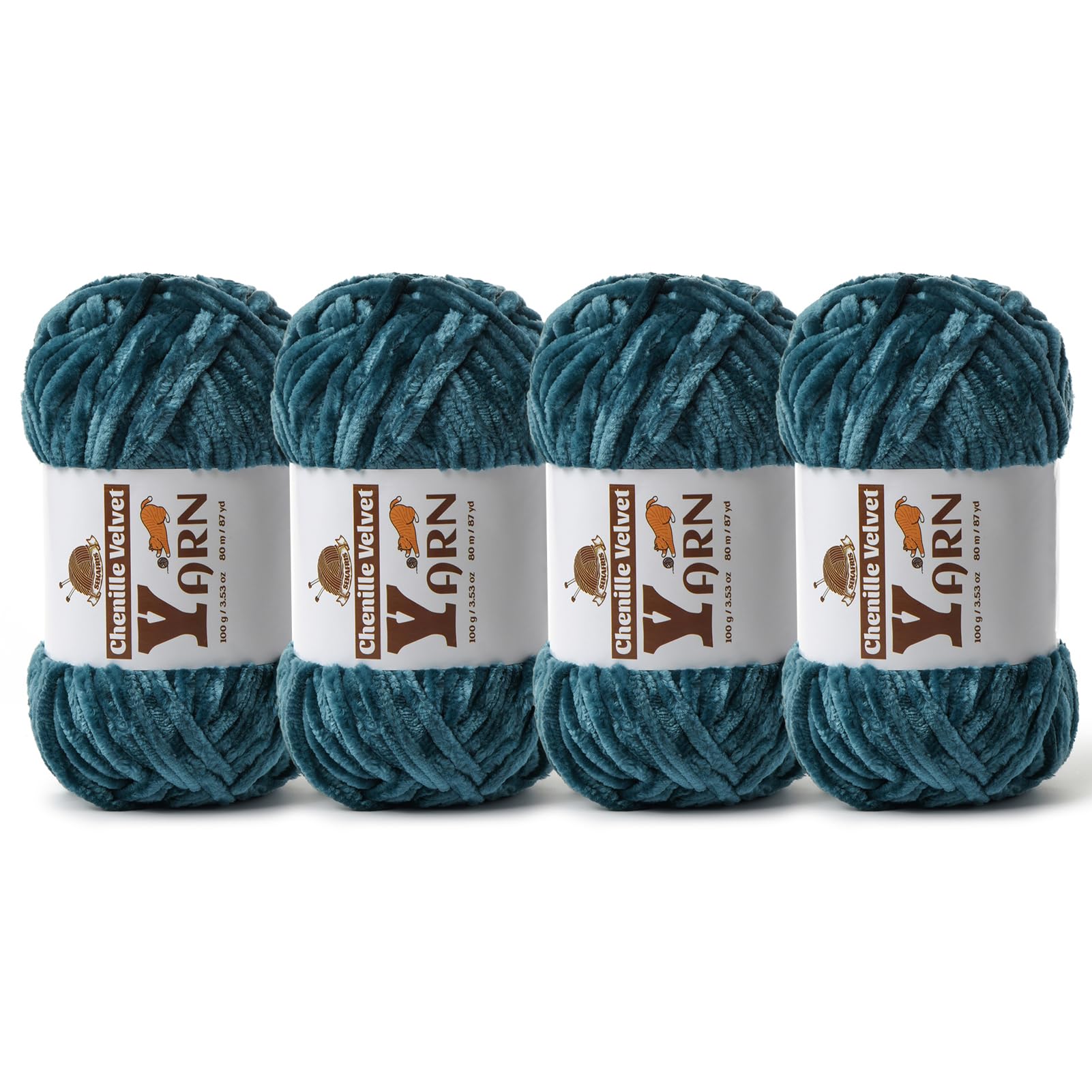 Chenille Crochet Sapphire Blue Yarn 4 Pack
