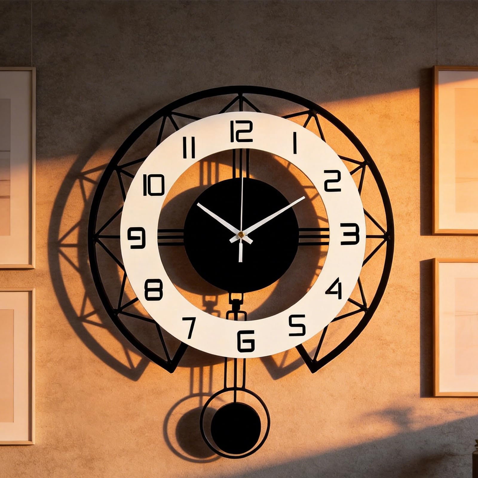 17in Pendulum Wall Clock, Silent Non Ticking Modern Decorative Clock