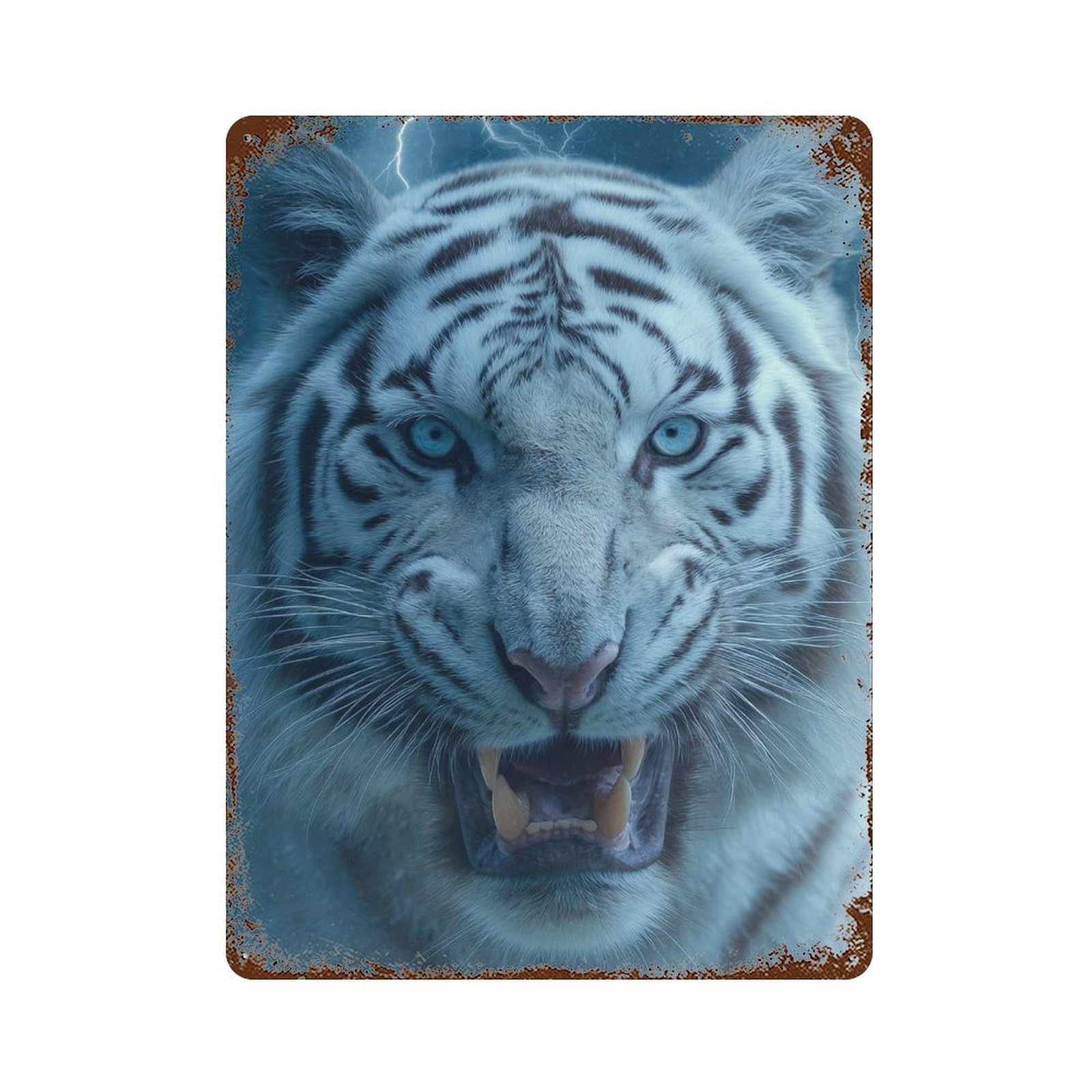 White Tiger Roar Decorative Tin Sign 15.7"x11.8", Farmhouse Wall Decor for Garage, Bar And Workshop Decor