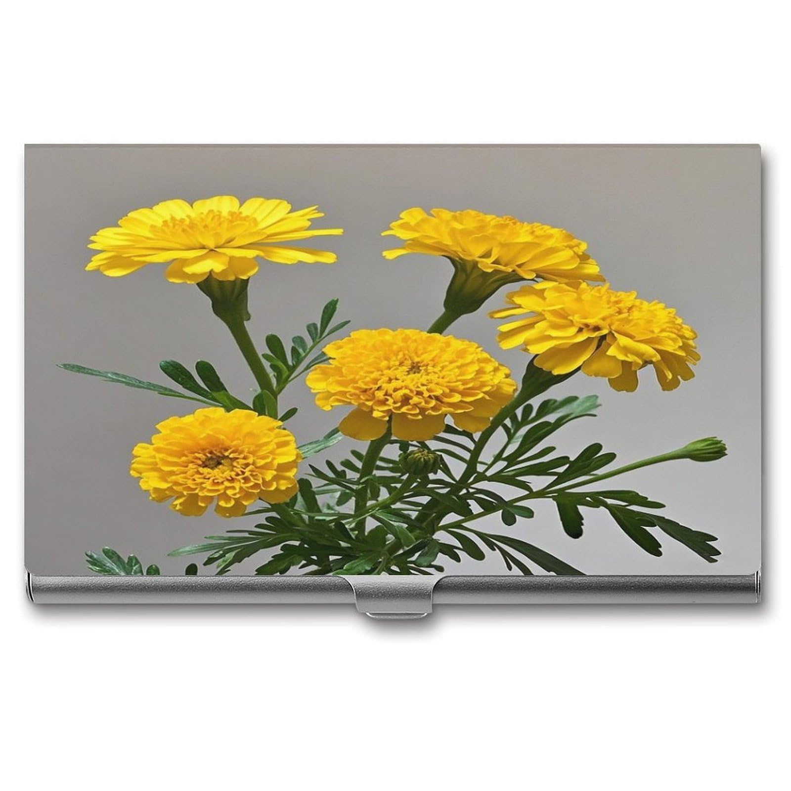 FekiLoot Marigold Business Card Holder for Men Women Metal Slim Organizer Business Card Carrier Wallet Name Cards Holder Retro Slim Pocket Purse Small Portable Card Case