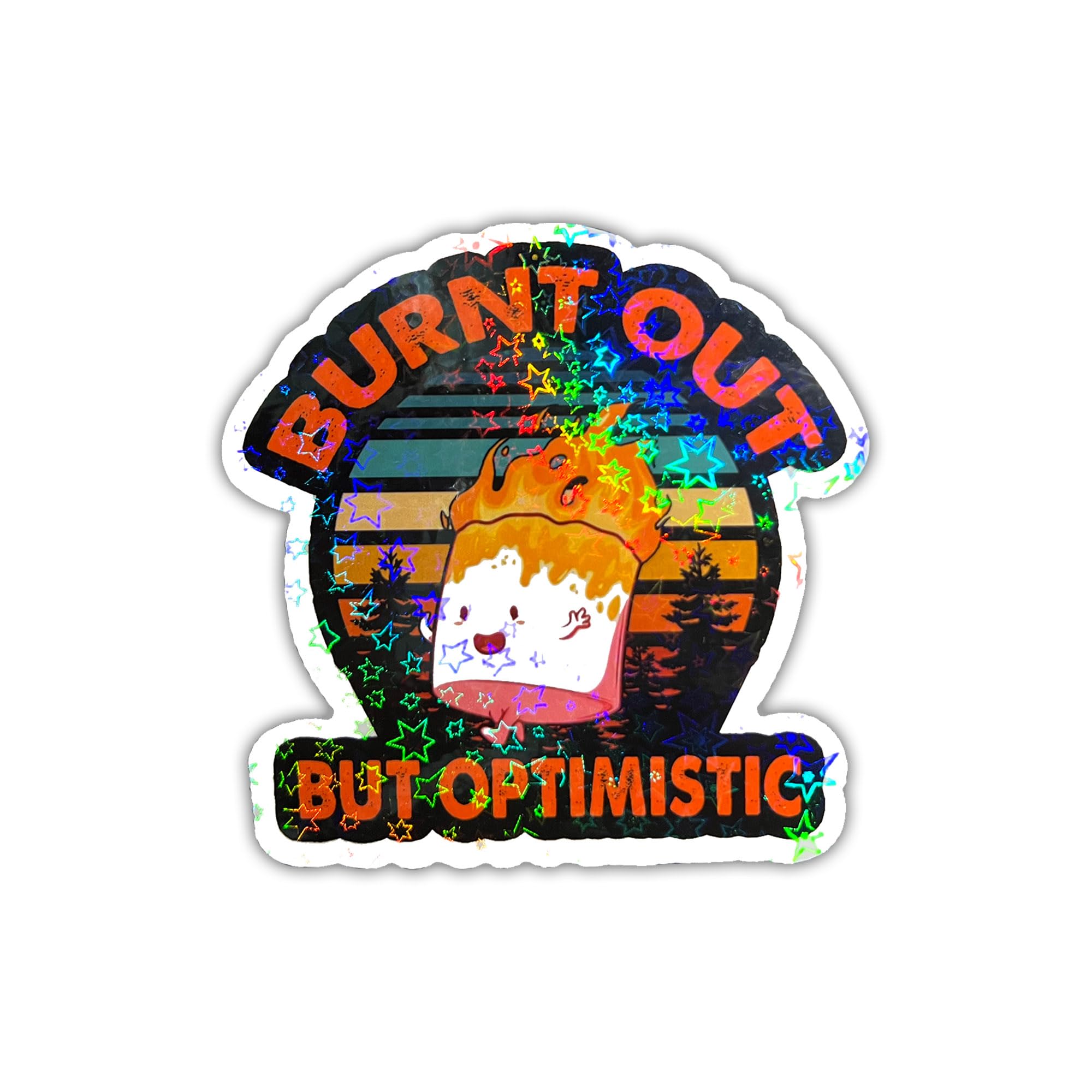 MOKOBOIZ (3cps) Burnt Out But Optimistic Holographic Stickers, Healthcare Nurse Nursing Glitter Stickers, Water Assistant Holographic Vinyl Sticker,