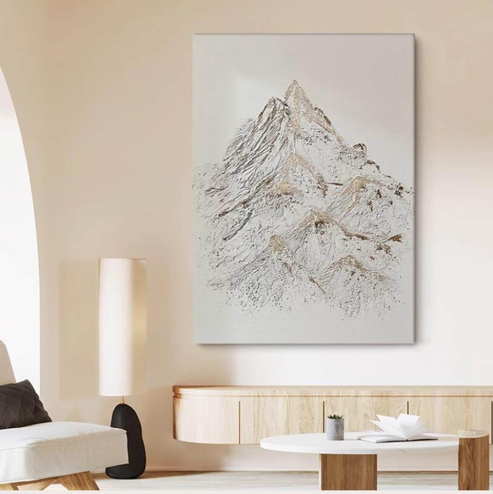 Peinture à l'huile sur toile peinte à la main paysage de montagne enneigée blanche