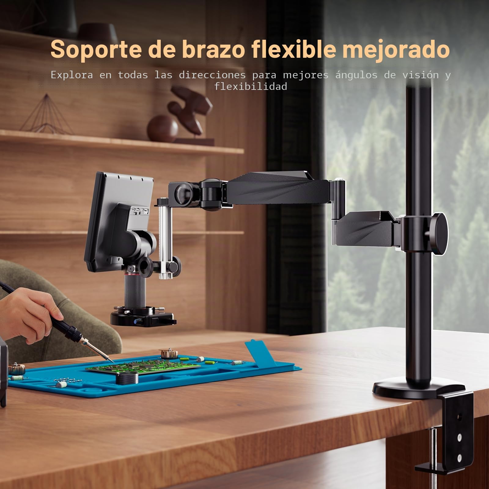 Elkliv EM4k Flexible 4k Microscopio Digital de Soldadura, Microscopio HDMI de 10,1 Pulgadas con Soporte，Microscopios de Moneda 52MP, Lámpara de Anillo, Almohadilla de Soldadura de Silicona