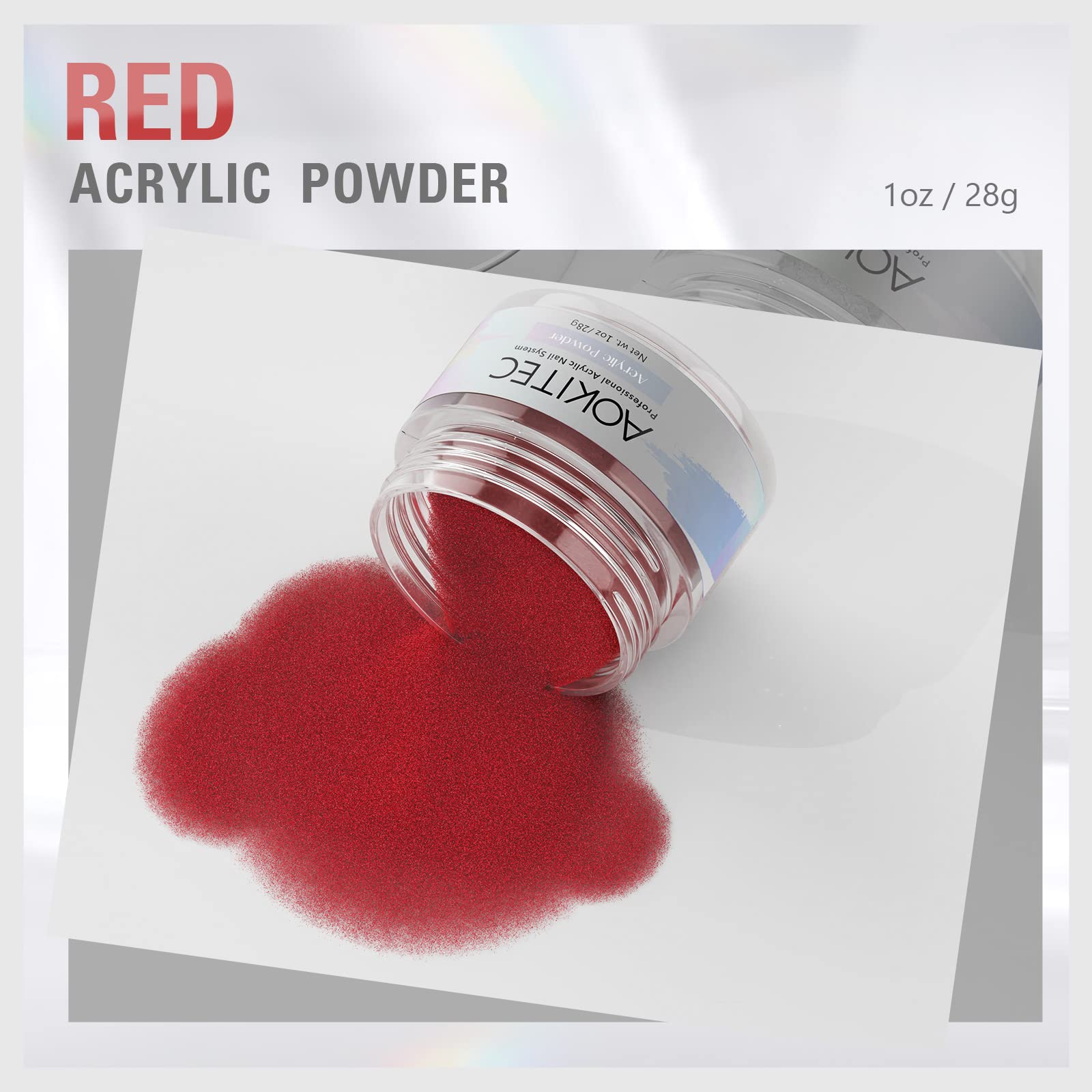 Aokitec Polvere Acrilica Rosso per Unghie, Polvere Acrilica Professionale per Unghie, Polveri Acriliche a Lunga Durata per Estensione Unghie alla Franceseper Principianti o Saloni (1 oz)