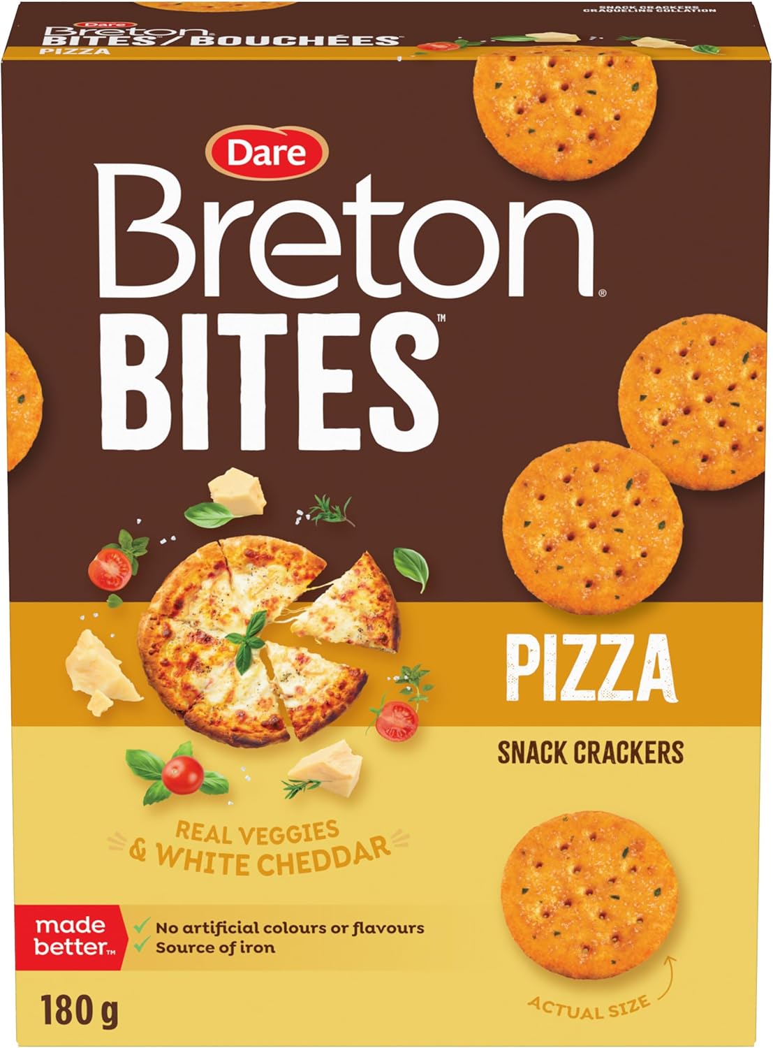 Breton Pizza Bites Crackers – Light, Crispy, and Cheesy Bite-sized Snack Crackers made with Real Veggies and Cheese, For School, Lunch Box, and More, Peanut Free, 180g