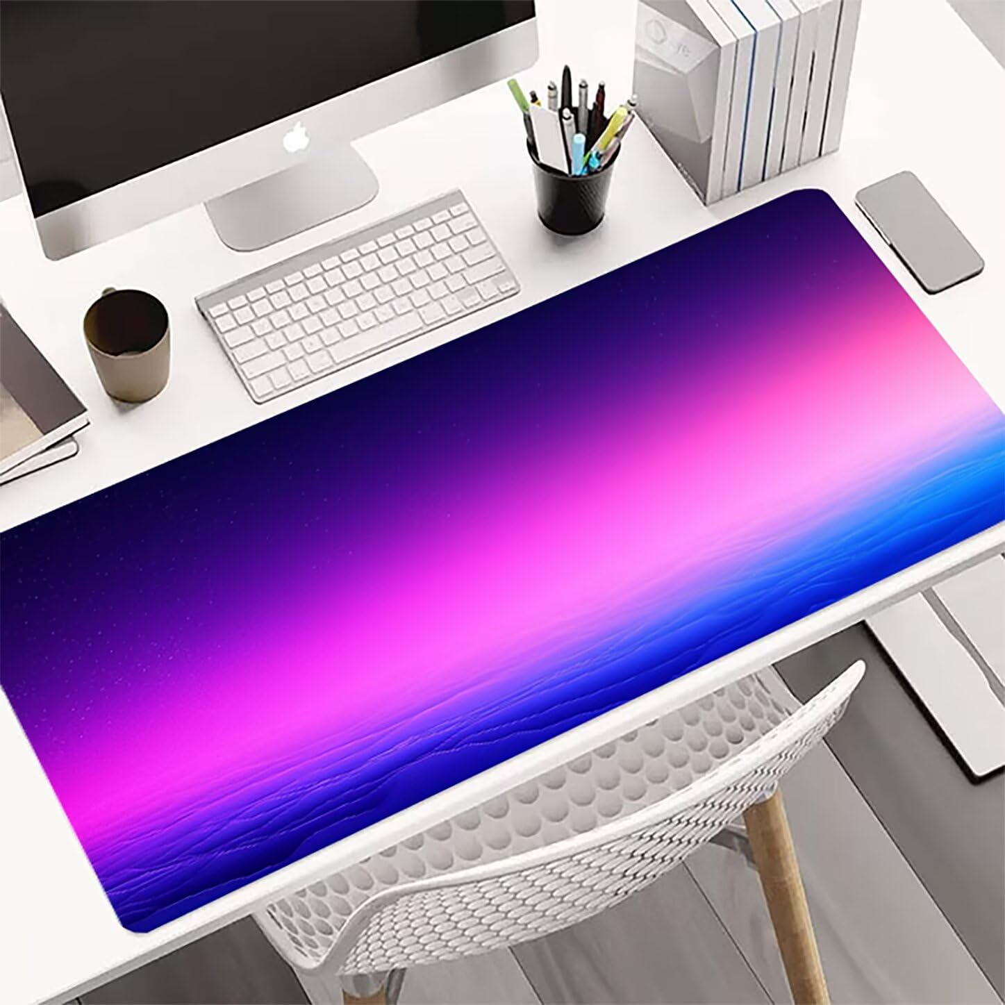 Lpfieonn Blau Großes Schreibtischunterlage, XXL Schreibtischunterlagen, Lila XXL Wasserdicht Gaming Mousepad mit Vernähter Rand und Rutschfeste Gummibasis, für Laptop/Hause/Büro 120x60cm PF-3463