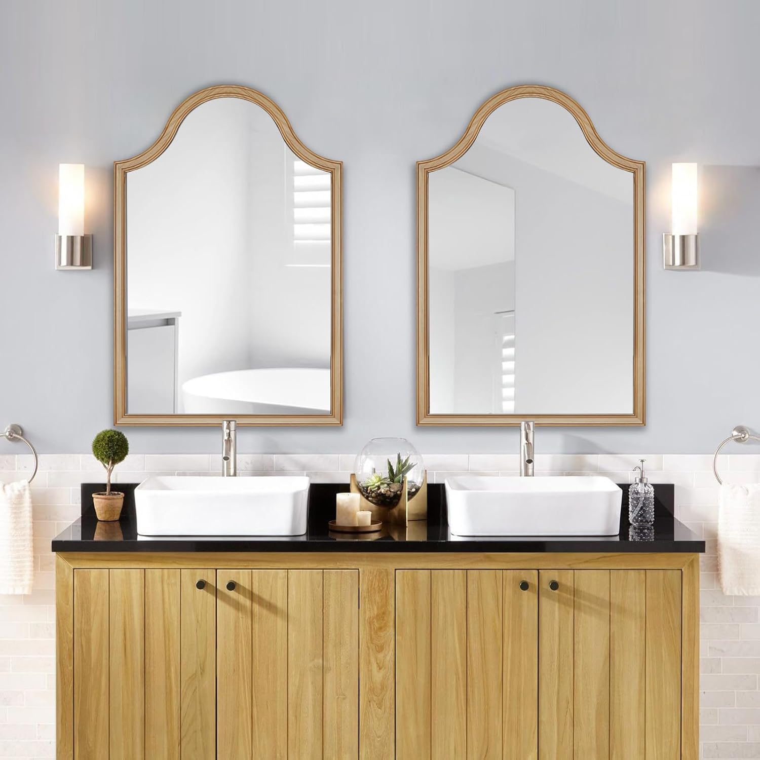 HOMECOOKIN Wood Arched Mirror for Bathroom, 24" x 36" Farmhouse Rustic Arched Wall Mirror for Vanity, Living Room, Entryway Home Decor (Rustic)
