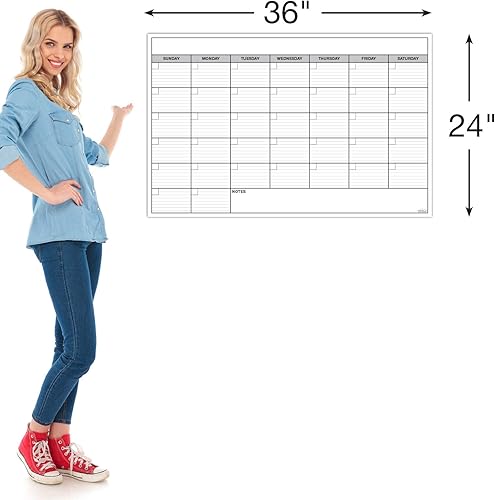 Miniatura 4 de Global Printed Products Calendario laminado de borrado en seco grande 24"x36" doble cara con planificador semanal y mensual borrable. Incluye 4