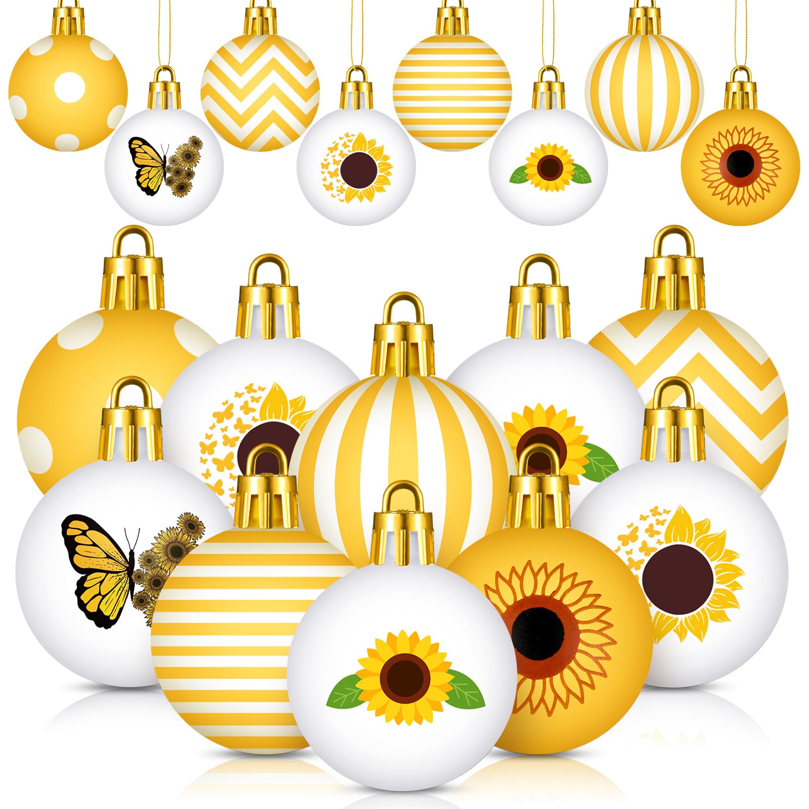 Barydat 24 Pcs 1.57 Inches Summer Sunflower Ornaments for Tree Hanging Bee Decorations Yellow Tree Decorations Themed Party Supplies for Spring Baby Shower Holiday Party(Classic Sunflower)