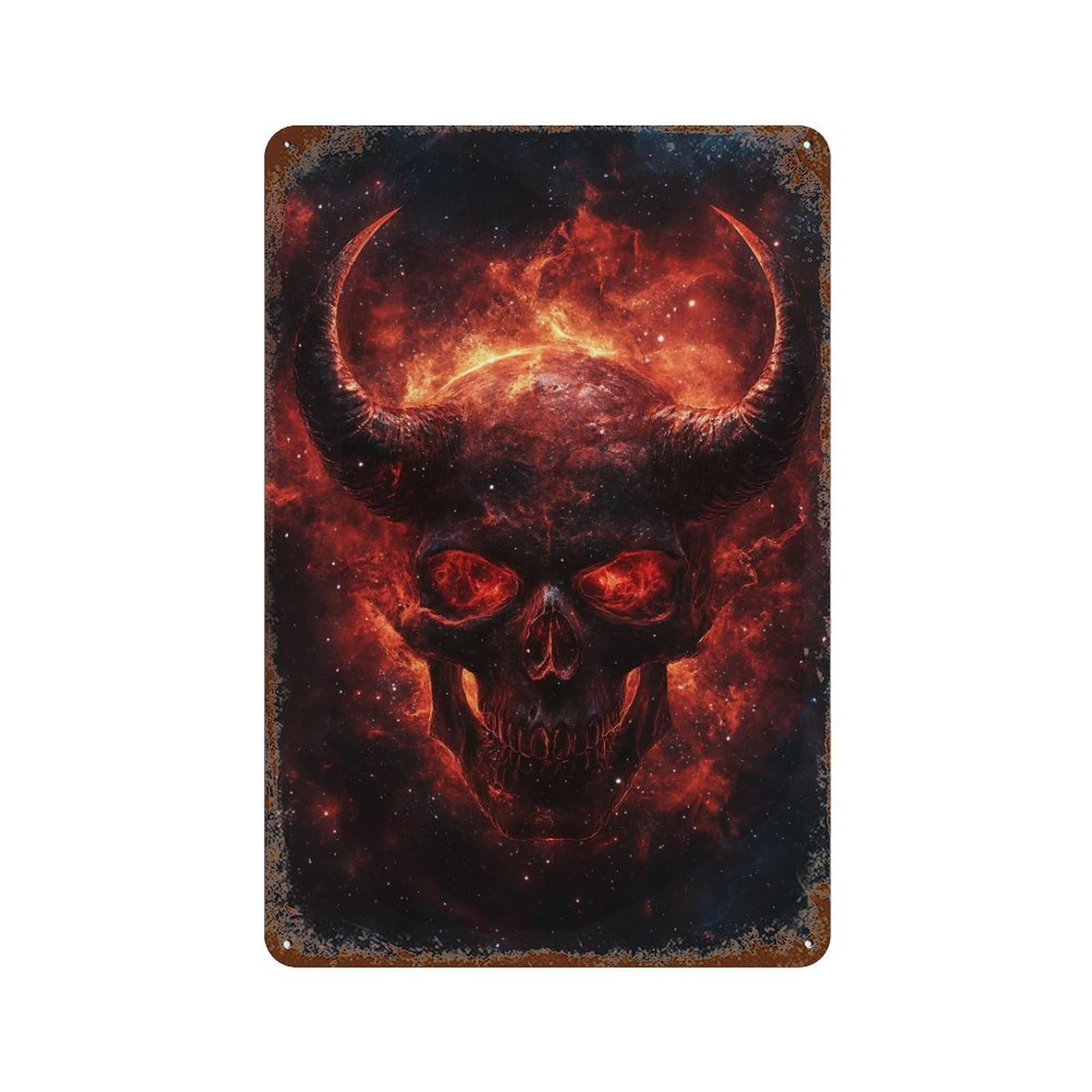 Space Devil Skull Art Print Decorative Tin Sign 11.8"x7.9", Vintage Wall Decor for Garage, Pub Or Kitchen