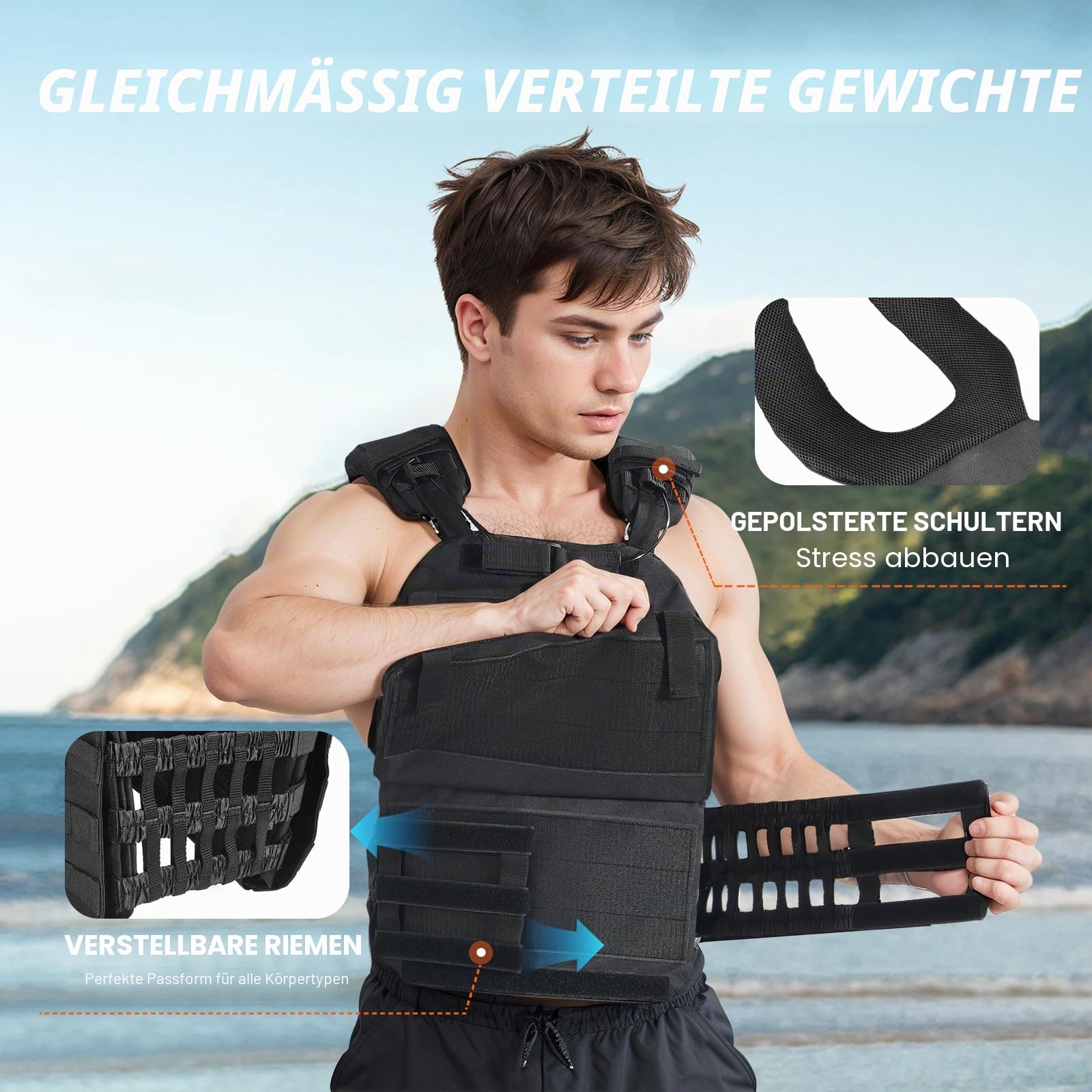 VEVOR Verstellbare Gewichtsweste, 5-9 kg/9-14,5 kg/15,9 kg/18,1 kg Gewichtsweste mit 6 Eisensand-Gewichten und reflektierenden Streifen, Trainingsgeräte für Krafttraining, Laufen, Joggen