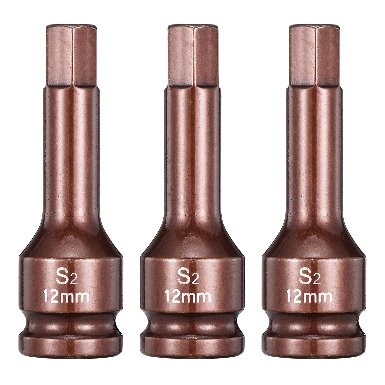 sourcing map 3pcs Impact Hex Bit Socket 1/2" Drive 12H (12mm) Hex Bits 3" Length S2 Steel Metric Impact Wrench Socket Adapter Tool for Automotive Repair Industrial Construction and Home DIY โ image 1