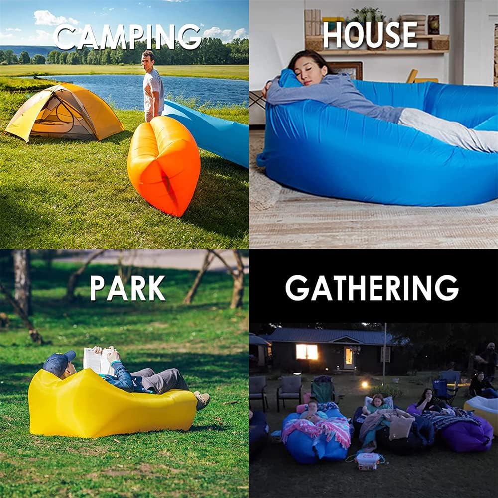 Aufblasbares Luftsofa, wasserdicht, auslaufsicher, tragbare Liege für Camping, Strand, Wandern, Poolpartys (Orange, 200 x 70 cm)