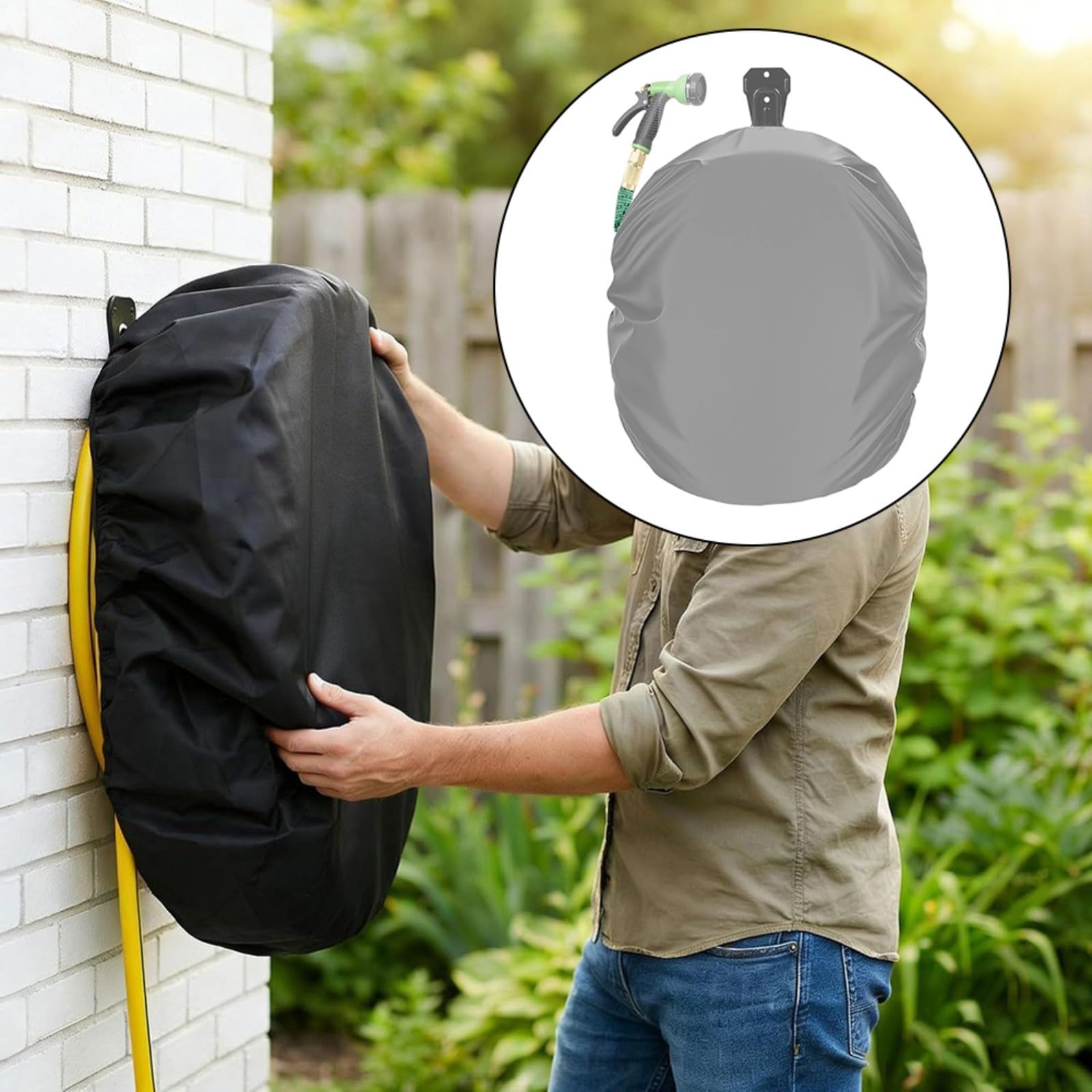 Copertura protettiva per avvolgitubo, in tessuto Oxford 420D, resistente alle intemperie, antipolvere, per giardino, patio, garage, esterno, grigio, 51 x 56 x 21 cm (bianco sporco)