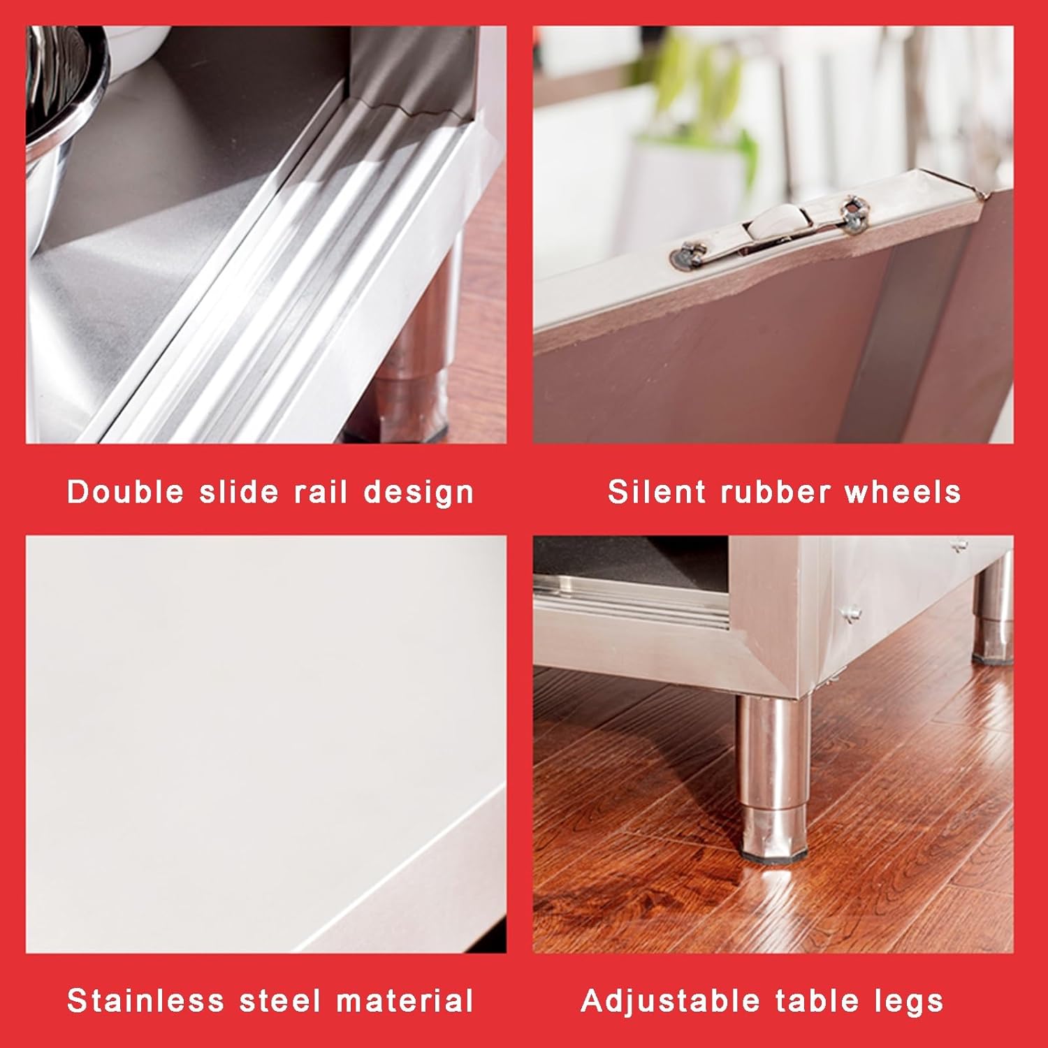 Removable Thickened Stainless Steel Table Kitchen Preparation Tables with Sliding Doors Extended Tabletop Space Bracket Load Ability 500kg Adjustable Table Legs