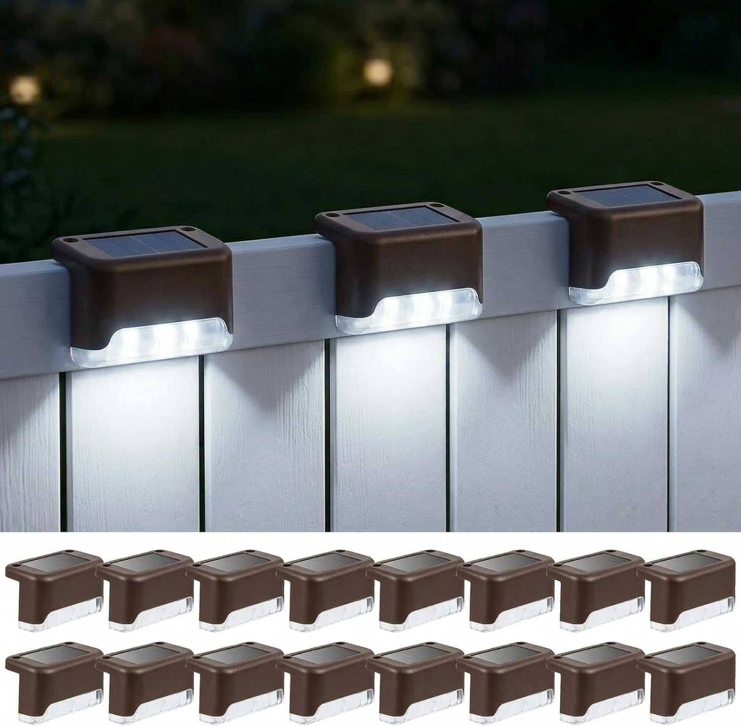 Fohil Solar Garden Lights Outdoor, 16 Pack Solar Fence Lights Waterproof, Decorations Outdoor for Stair, Steps,Garden, Yard, Pathway,swimmingpool