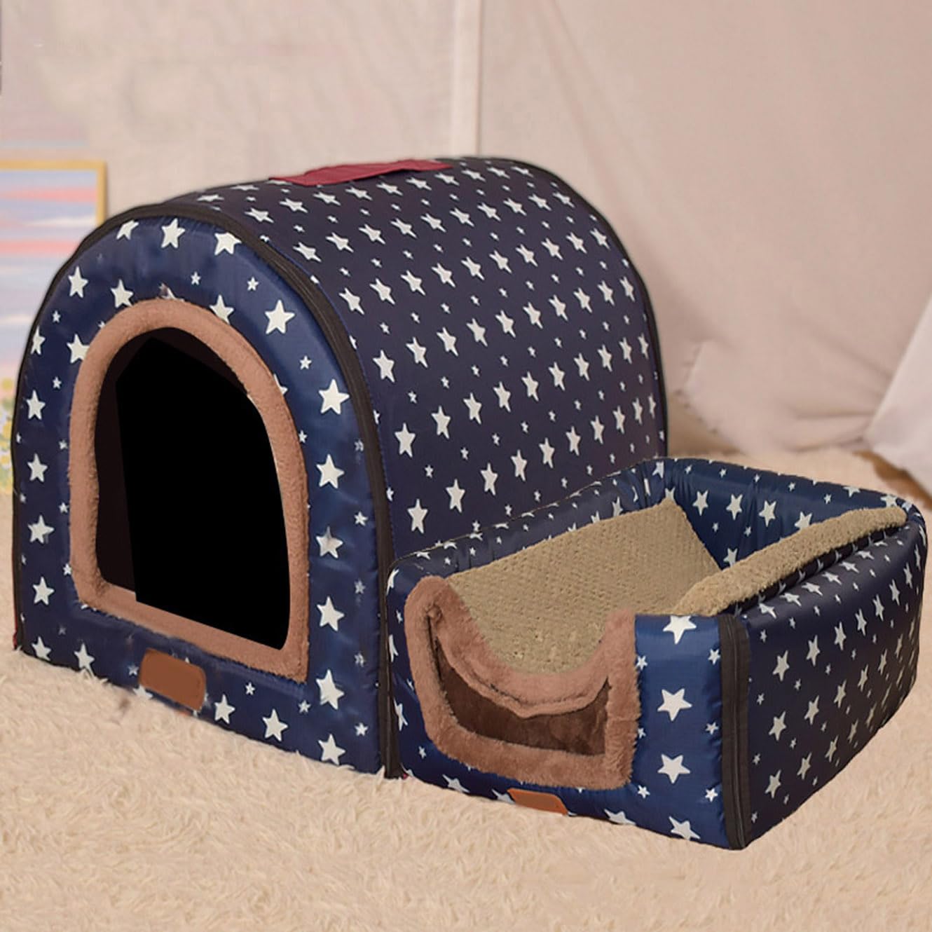 Rr tianshi Extra Large 2 In 1 Jumbo Dog House Bed,XL Dog Bed Tent Anxiety Relief Calming XXL Dog Kennel Cat Cave Igloo Winter Warm Pet Nest (XXL-92 * 68 * 72cm,K)