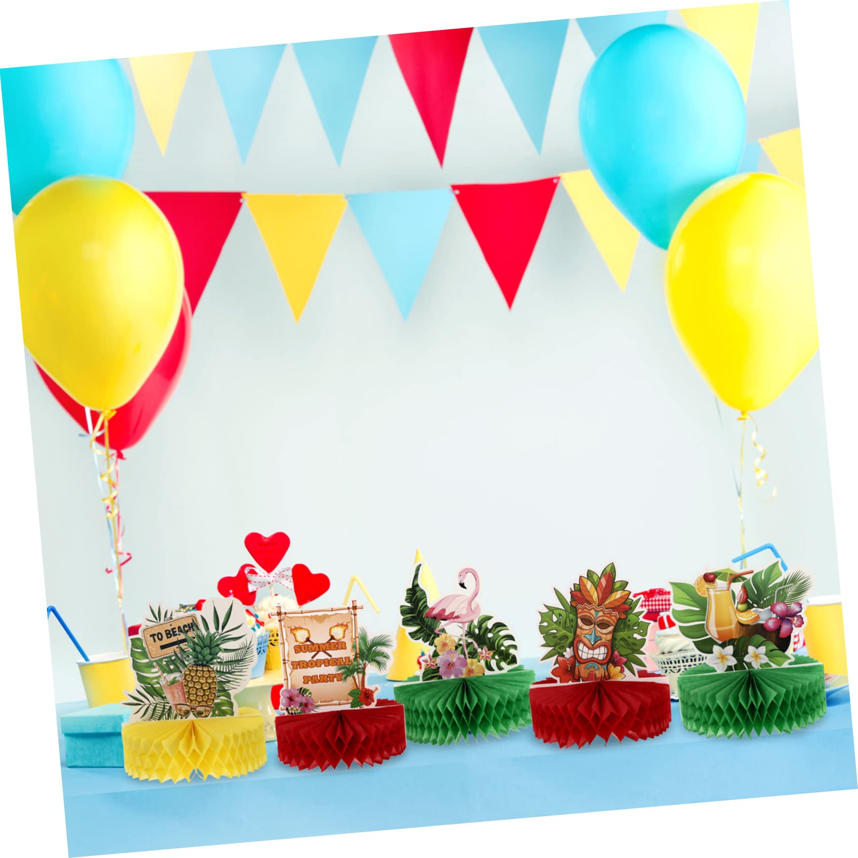 Generico 2 Set Pendolo A Nido d'Ape Fenicottero del Partito Luau Centrotavola Luau per Tavoli Tiki Favo Home Decor Casa Arredamento Decorazioni A Nido d'Ape Hawaii Carta 9 Pezzi * 2