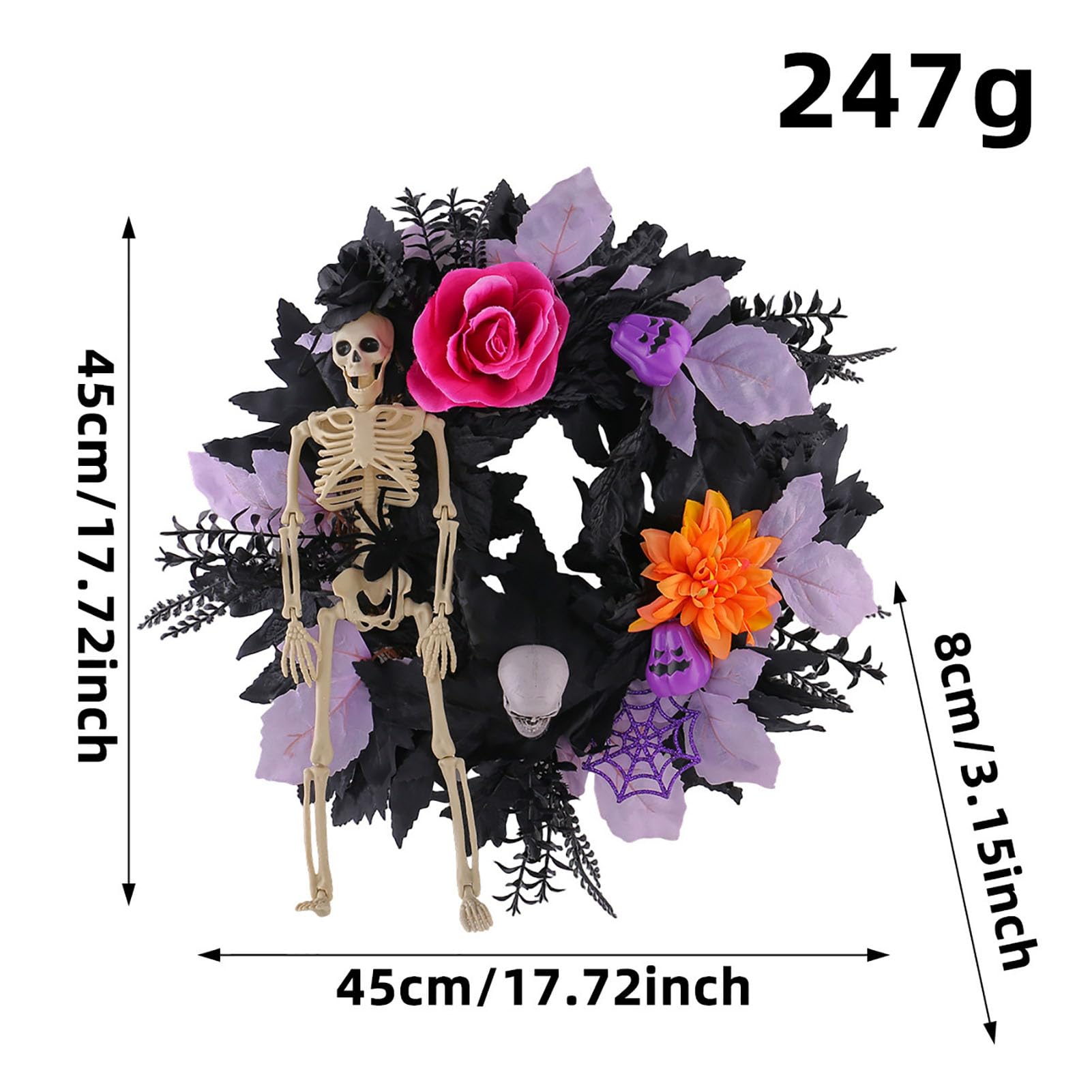 Wieniec Halloween z Figurką Szkieletu i Pajęczyną