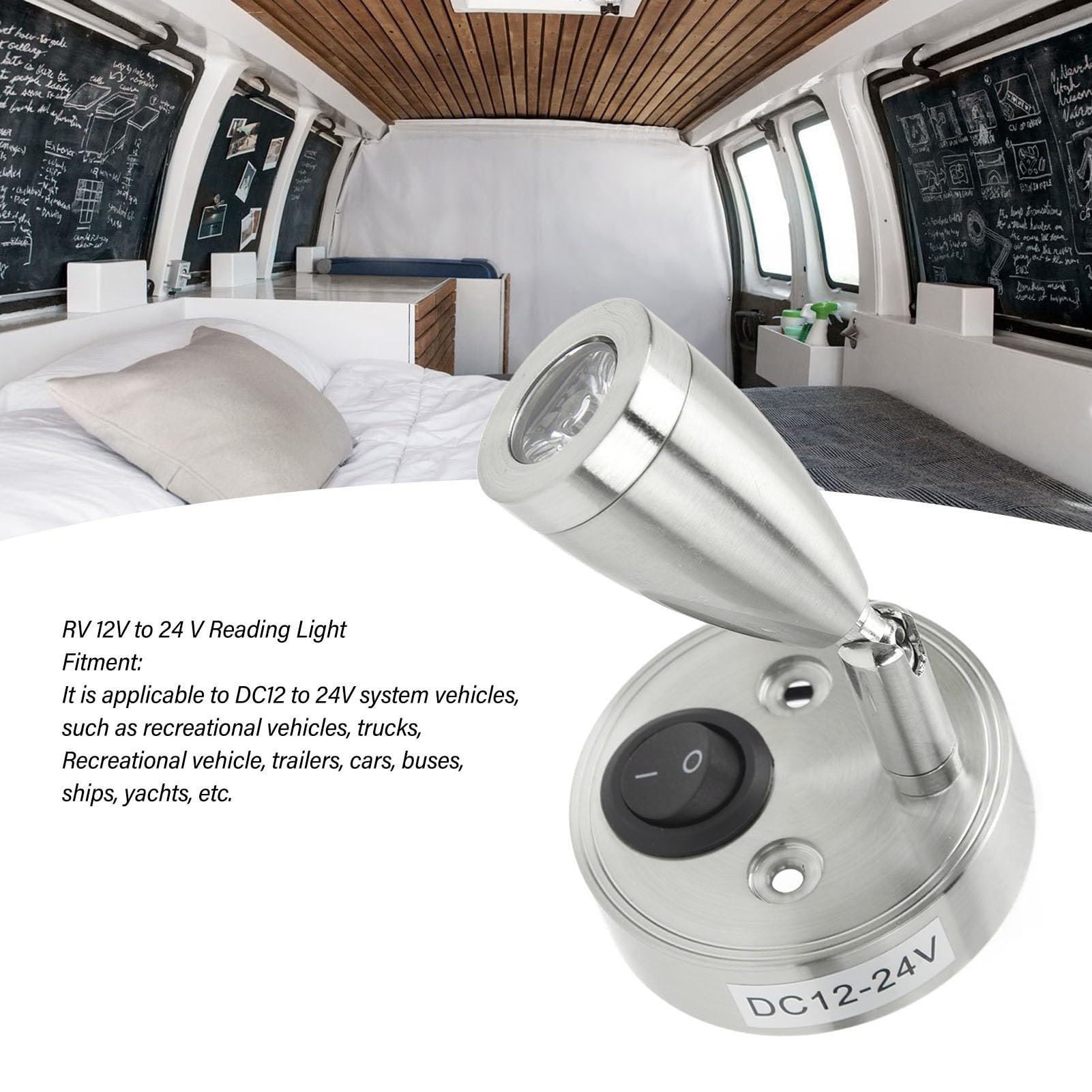 Akozon RV 12V 24V Polished LED Reading Light Berth Boat Marine Lights Truck Ship Trailer (Chrome) - Image 4
