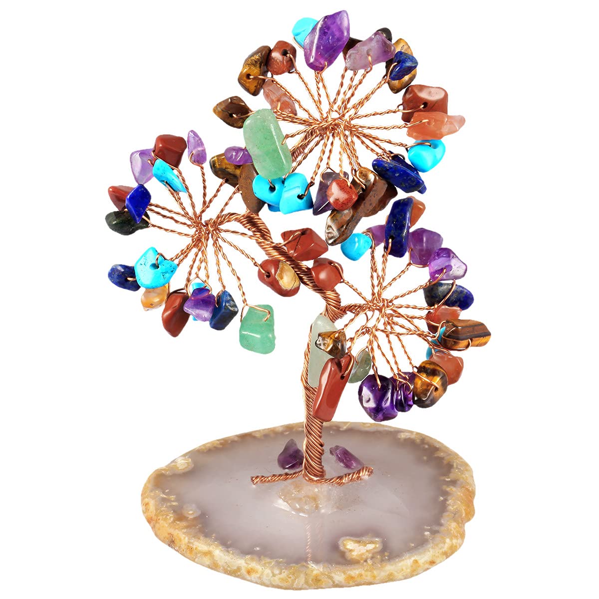 mookaitedecor 7 Chakra Crystal Tree Agate Slice Base Healing Stones Money Tree Decoration for Wealth and Luck 3.5