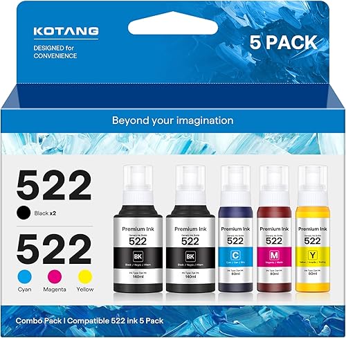 522 botellas de repuesto de tinta de alta capacidad (5 botellas) de repuesto para tinta 522 compatible con impresora ET-2400 ET-2720 ET-2800 ET-2803