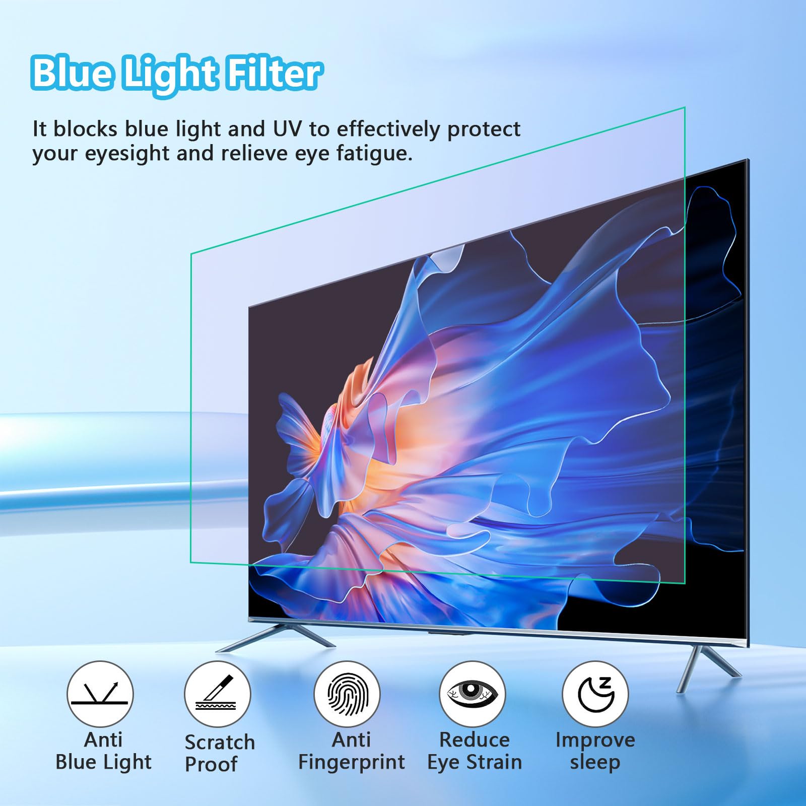 Protector De Pantalla Para TV Con Filtro De Luz Azul, Lámina Mate Antirrayaduras Que Bloquea La Luz Azul, Fácil Instalación para Pantallas LCD, LED Y OLED,65" 1429x804mm