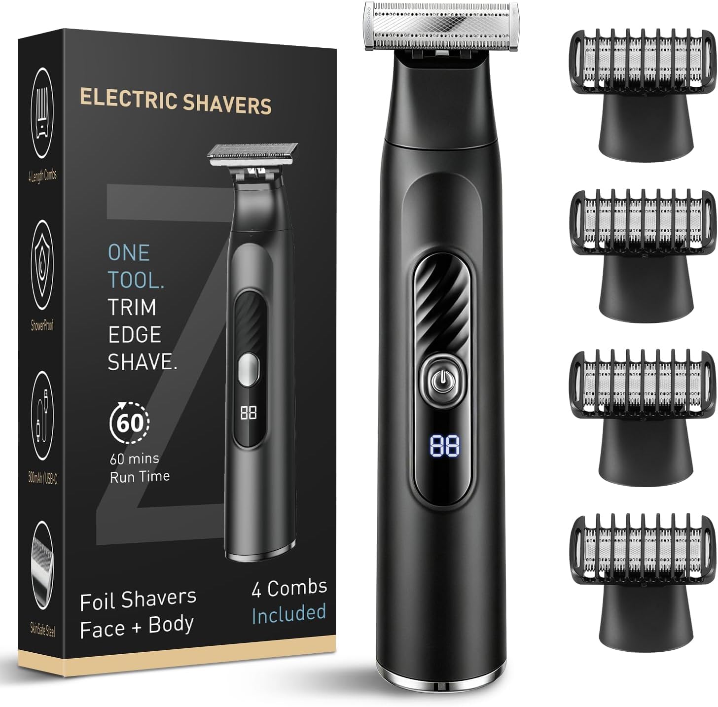 Beard Trimmer for Men, All-in-One Tool Electric Shaver for Men with Perforated Dual-Sided Blades,Painless Trimmer for Man,IPX7 Waterproof Electric Razor Men for Face and Body, LED Display