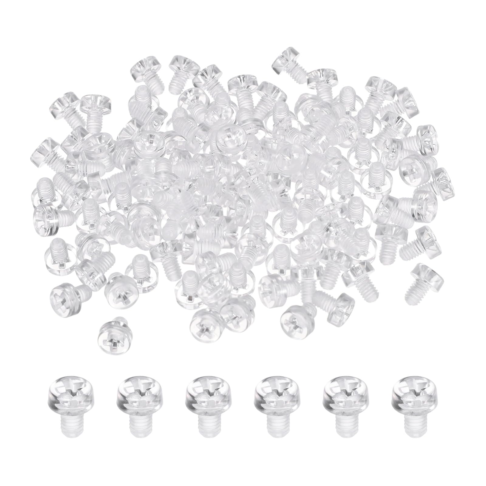 sourcing map 120Pcs Clear Acrylic Screws, M3x4mm PC Plastic Phillips Round Head Screw Metric Coarse Thread Bolts for Machine Accessories, Transparent