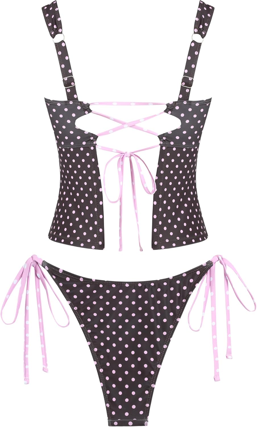 ZAFUL Women's Gingham Ruched Bowknot Decor Cinched Back Tankini Set Tummy Control 2 Piece Bikini Swimsuits - Image 3