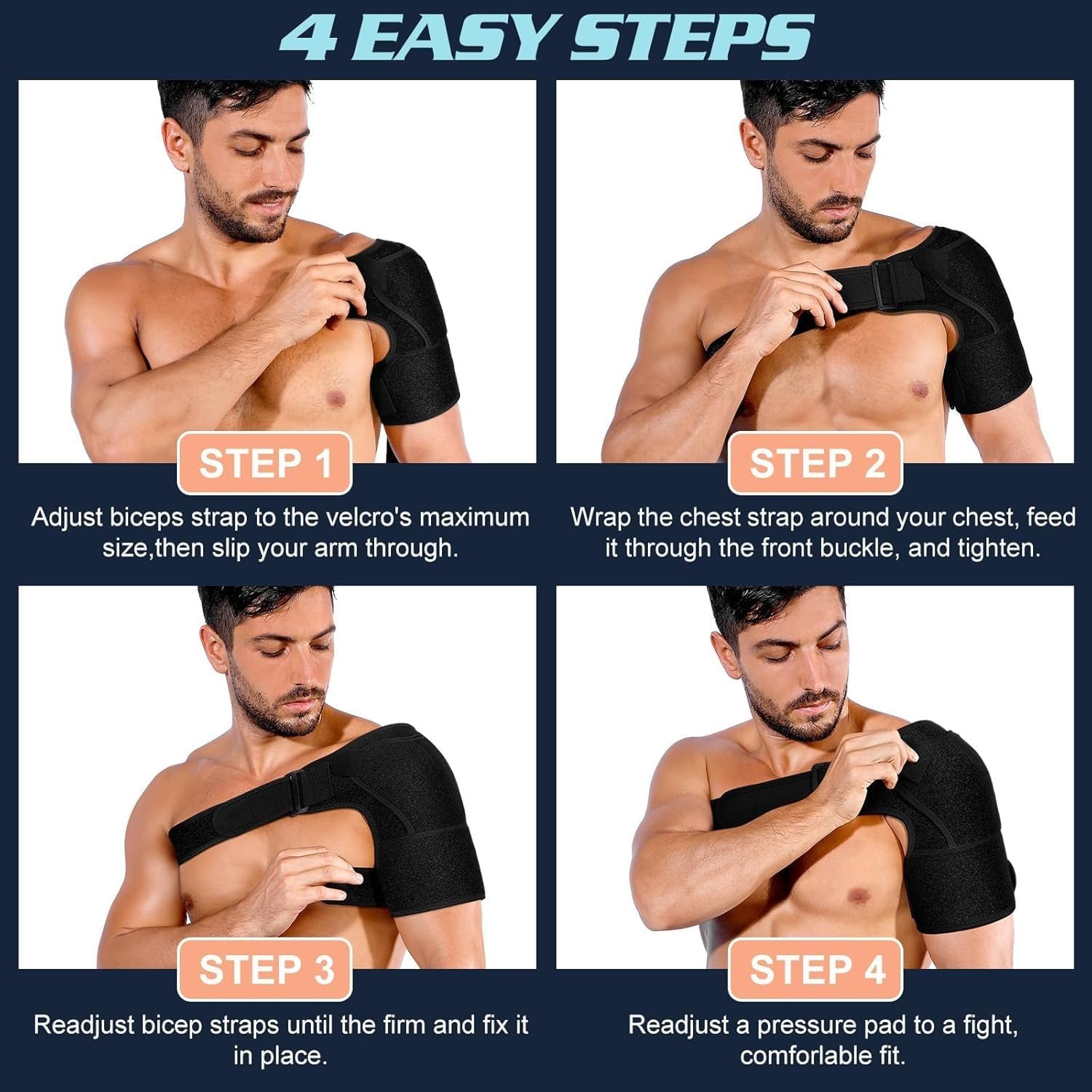 Torn Rotator Cuff Compression Shoulder Brace - Adjustable Arm Sling & Immobilizer, Pain Relief Support Sleeve Suitable for Both Left & Right Arms (Black, Large)