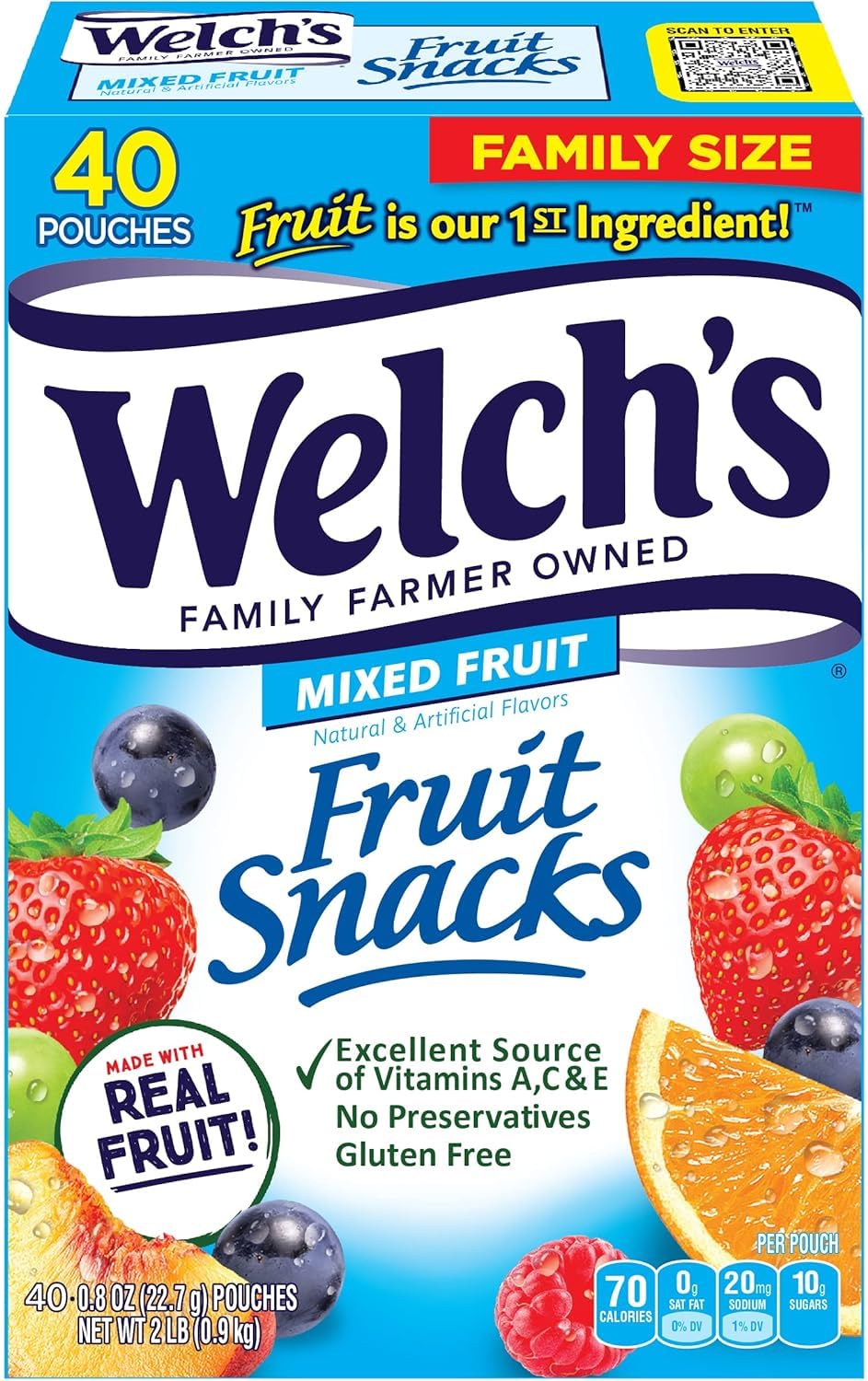 Fruit Snacks, Mixed Fruit, Perfect for School Lunches, Gluten Free, Bulk Pack, Individual Single Serve Bags, 0.8 oz, 40ct (Pack-2)