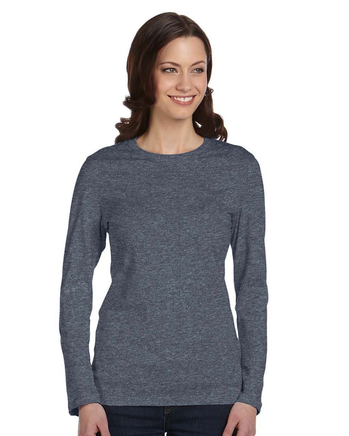 Bella + Canvas 4.2 oz. Long-Sleeve Crew Neck Jersey T-Shirt -DEEP HEATHER -M