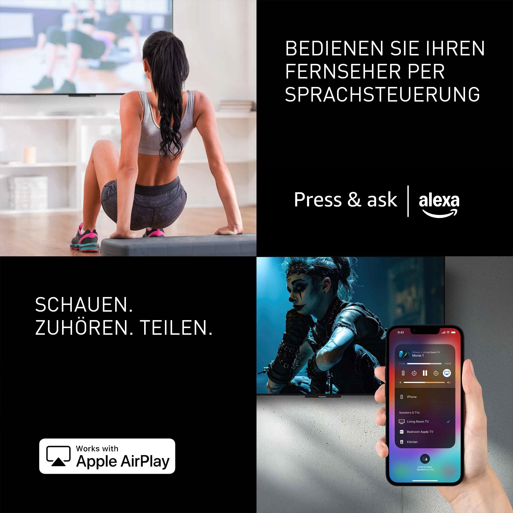 Panasonic Premium TV-55Z80BEZ, Z80B-Serie, 55 Zoll, 4K Ultra HD OLED Smart TV, 2025, Fire TV, Dolby Vision & Atmos, Game Mode Extreme, Alexa & Apple Support, Bluetooth, Schwarz