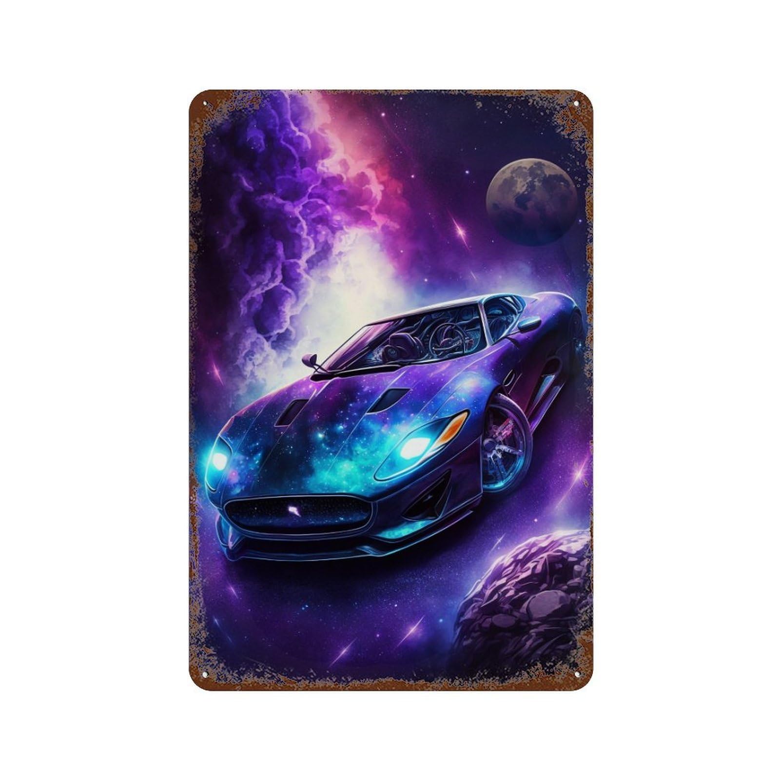 Galactic Sports Car Adventure Retro Metal Sign 11.8"x7.9", Farmhouse Wall Decor for Garage, Pub Or Kitchen