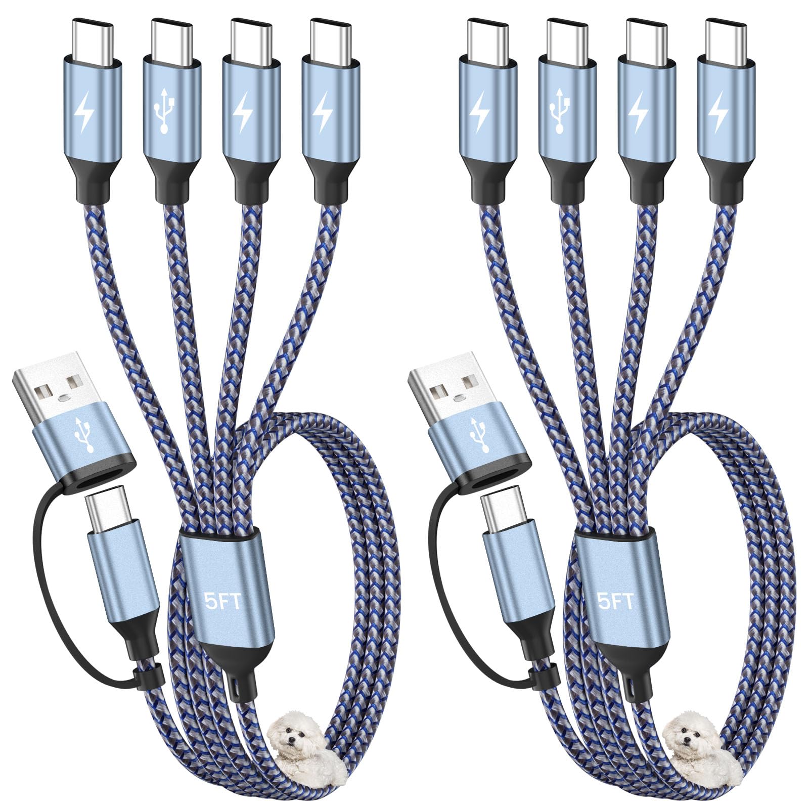 Cavo di ricarica multiplo 4 in 2, cavo intrecciato da USB C a USB C con 4 cavi di tipo C, cavo di ricarica per telefono essenziale per viaggi e vacanze, per iPhone 17/16/15, Galaxy, Android