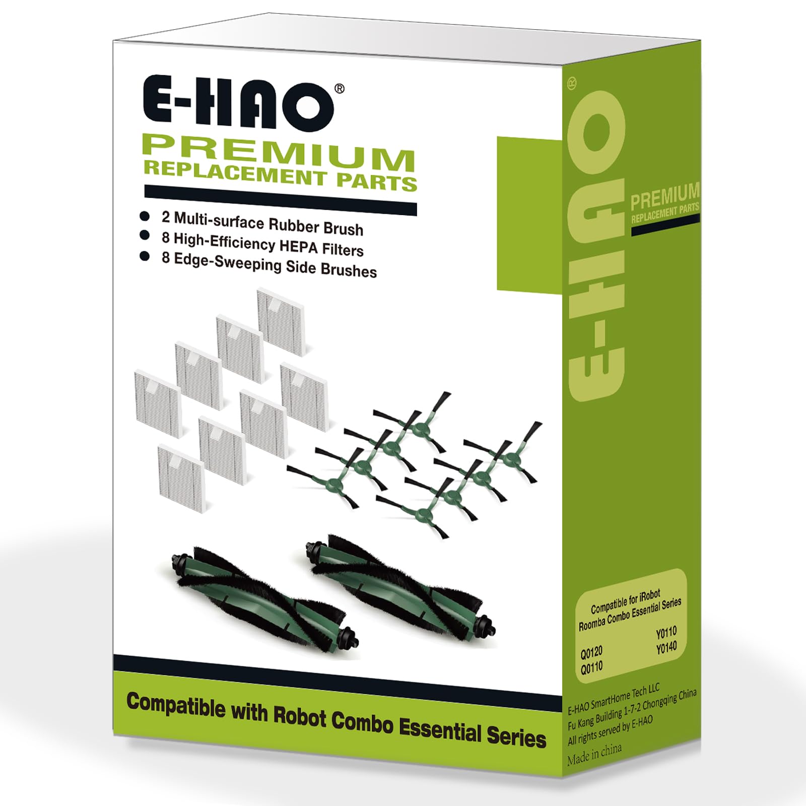 E HAO Repuestos para iRobot Roomba Essential Q Y Series Kit de accesorios para Q0120 Q0110 Y0140 Y0110 Y0112 105 y Essential Vac 2 2 cepillos 8 filtros 8 cepillos de barrido de bordes