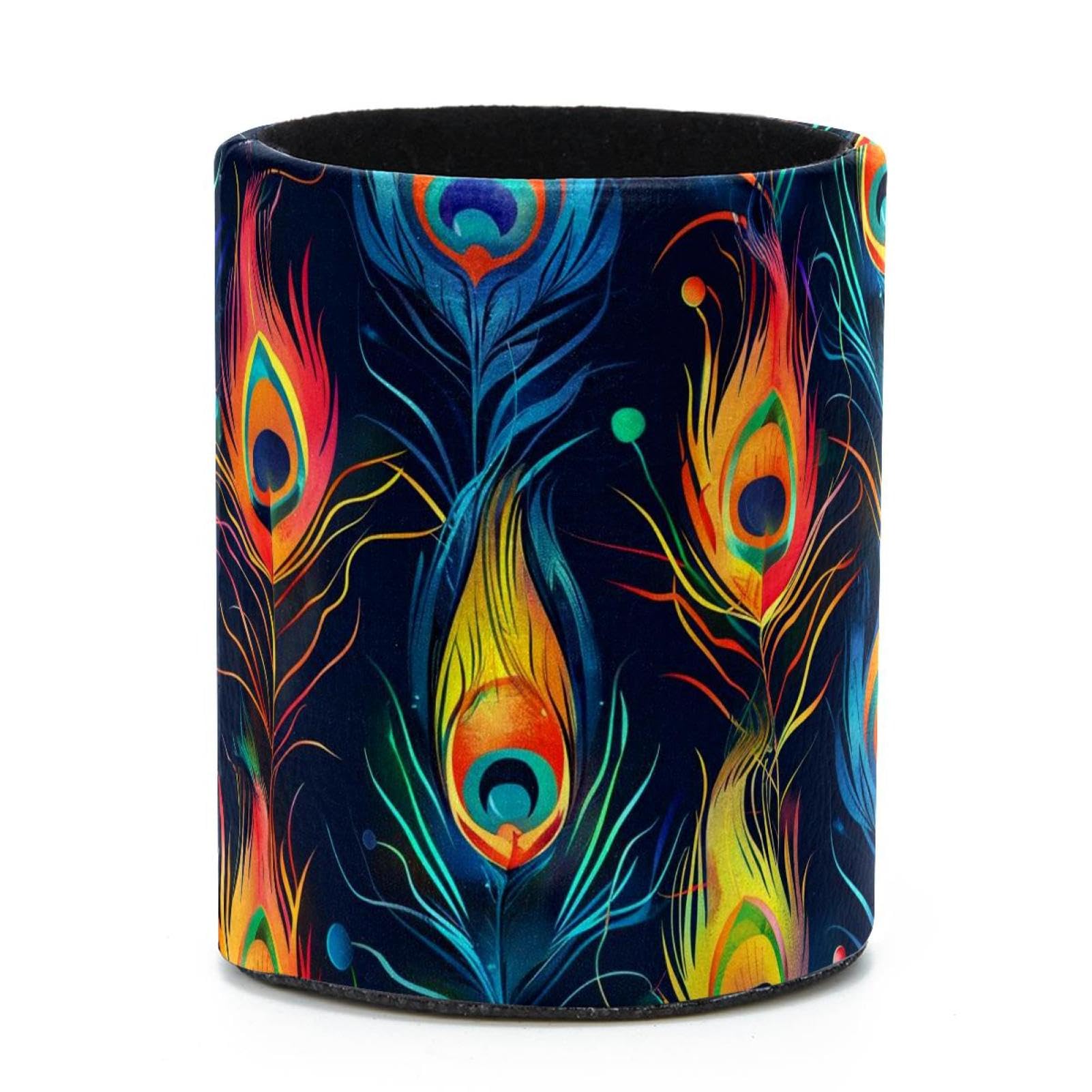 VAPOKF Round Pencil Holders for Desk, Art Peacock Feathers Pen Holders Pen Pot Makeup Brushes Storage Desktop Stationery Supplies Organiser for Home Office