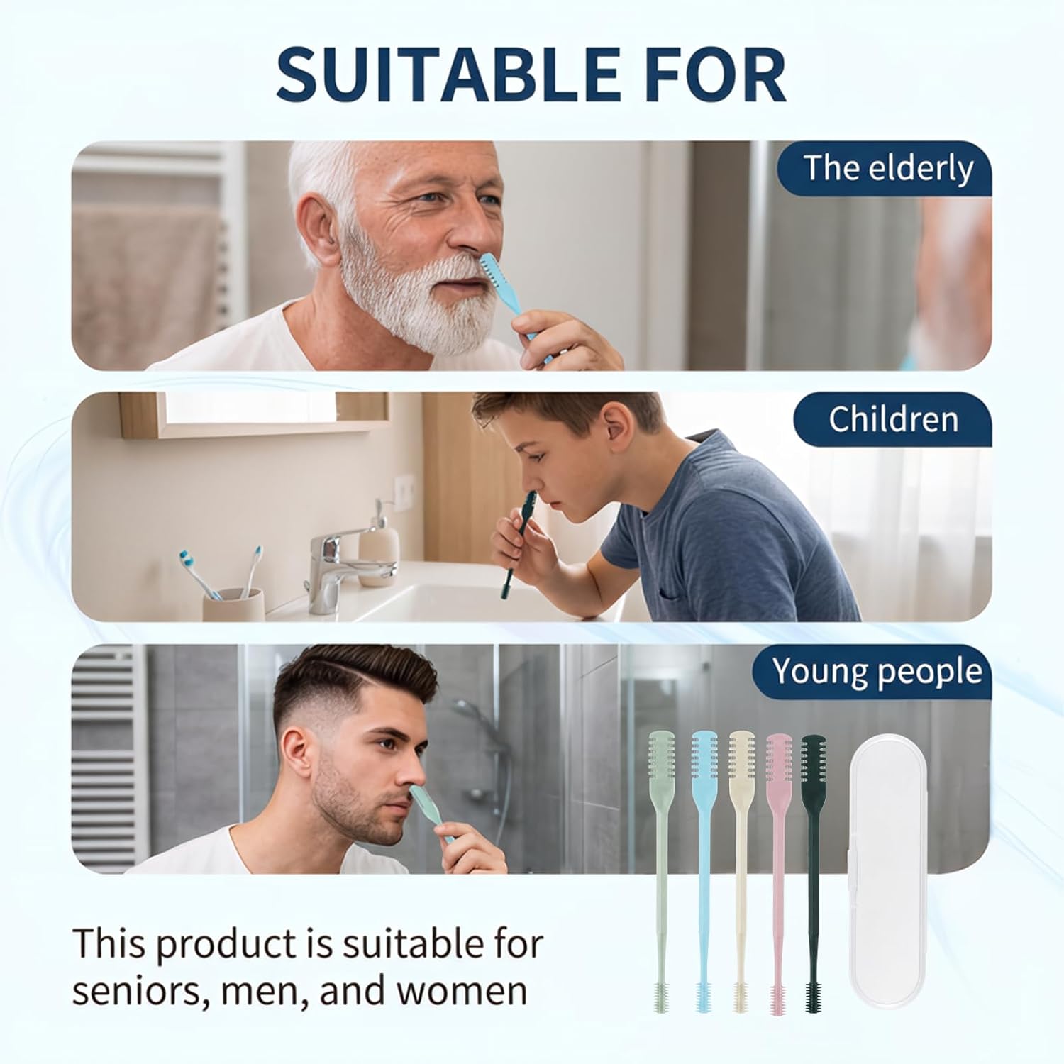 5Pcs 2-in-1 Double Sided Nasal Hair Cutter, Portable 360° Rotating Manual Nose Hair Trimmer for Men and Women, Comfortable Nostril Hair Remover Tool