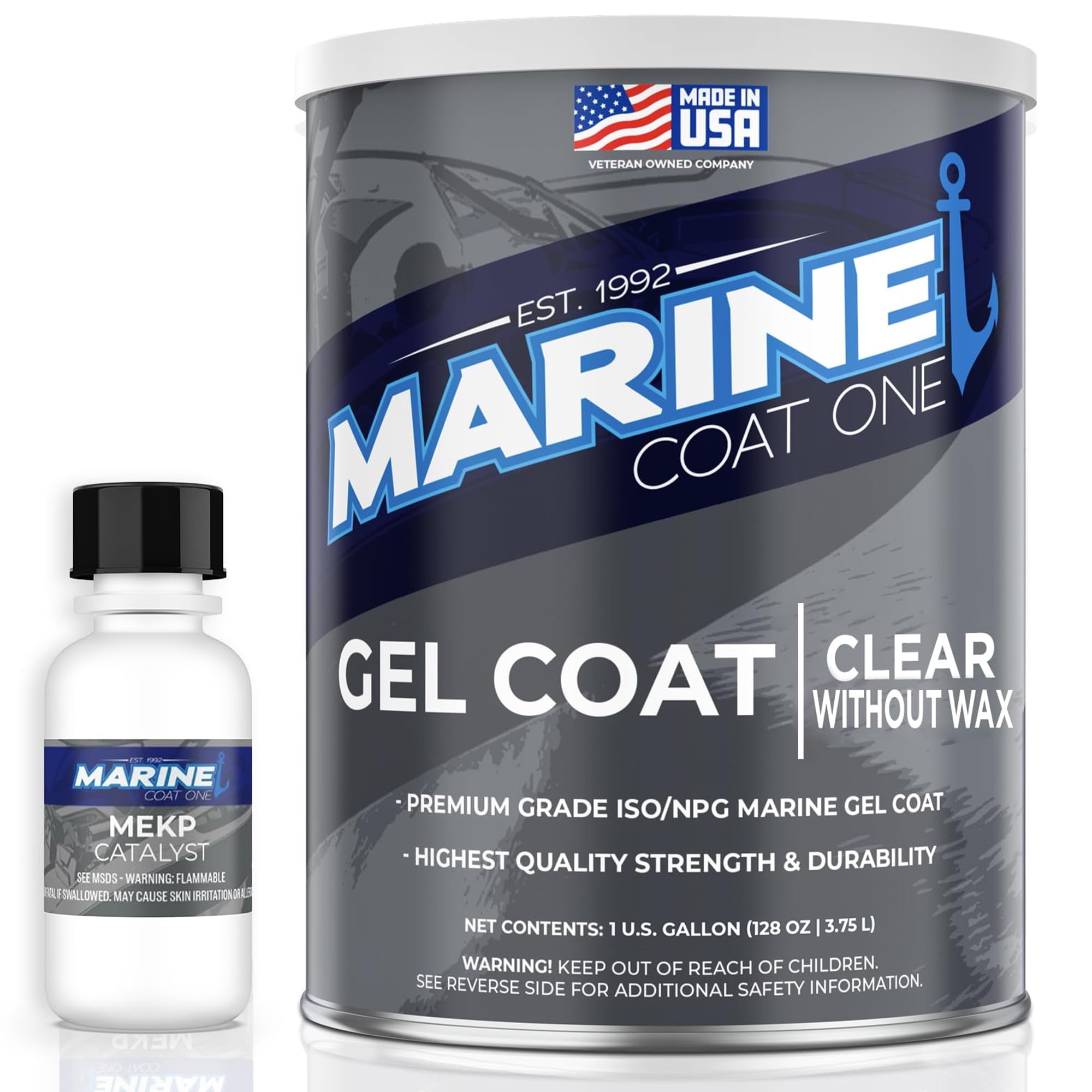 Marine Coat One Gel Coat - ISO/NPG Clear Gel Coat Without Wax with MEKP Catalyst (1 Gallon)